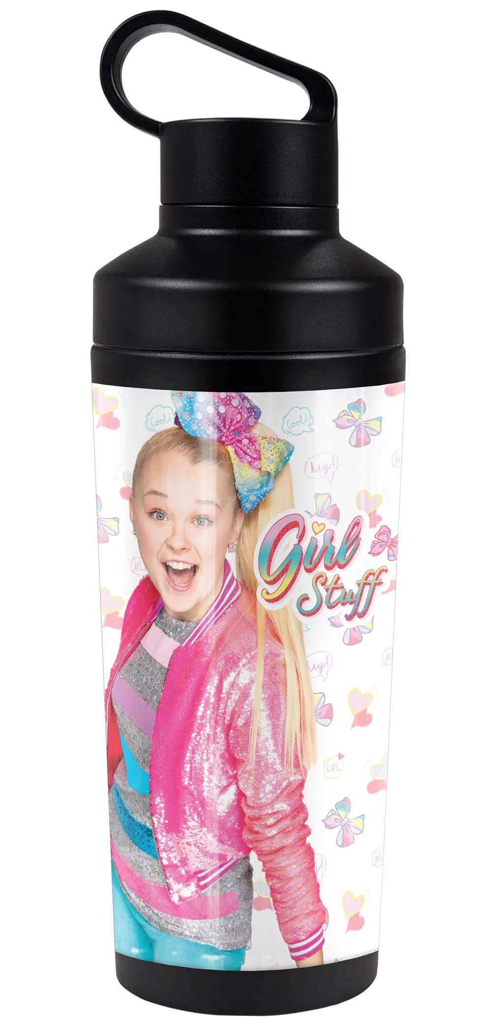 Jojo Siwa Official Girl Stuff 18 oz Insulated Water Bottle, Leak Resistant, Vacuum Insulated Stainless Steel with 2-in-1 Loop Cap