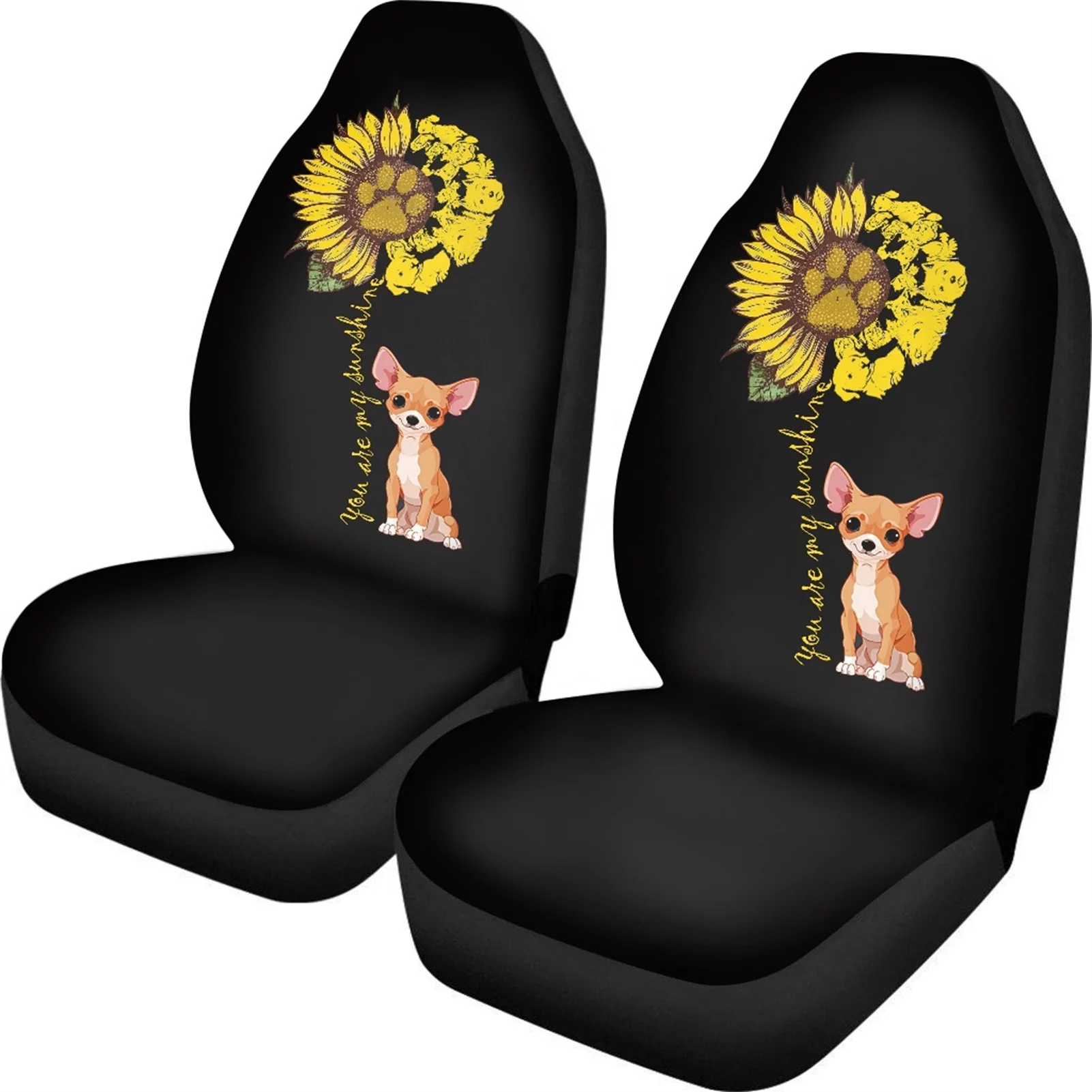 Xoenoiee Chihuahua Dog Sunflower Print Car Seat Cover 2 Pack, Universal Fit Bucket Car Front Seat Covers for Car, Truck, SUV or Van