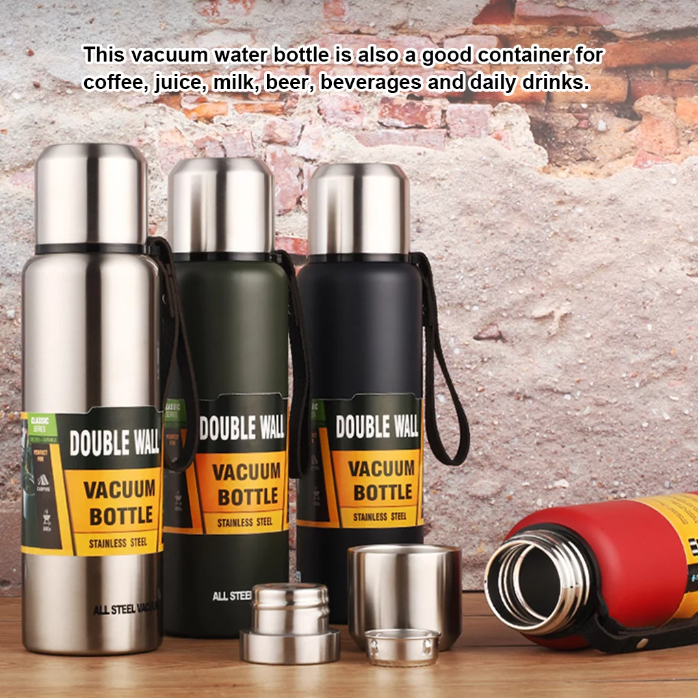 Large Capacity Water Bottle For Tea Portable Thermal Mug Stainless Cup Sport Cycling Vacuum Flask Insulated 500ml Green 1000ML