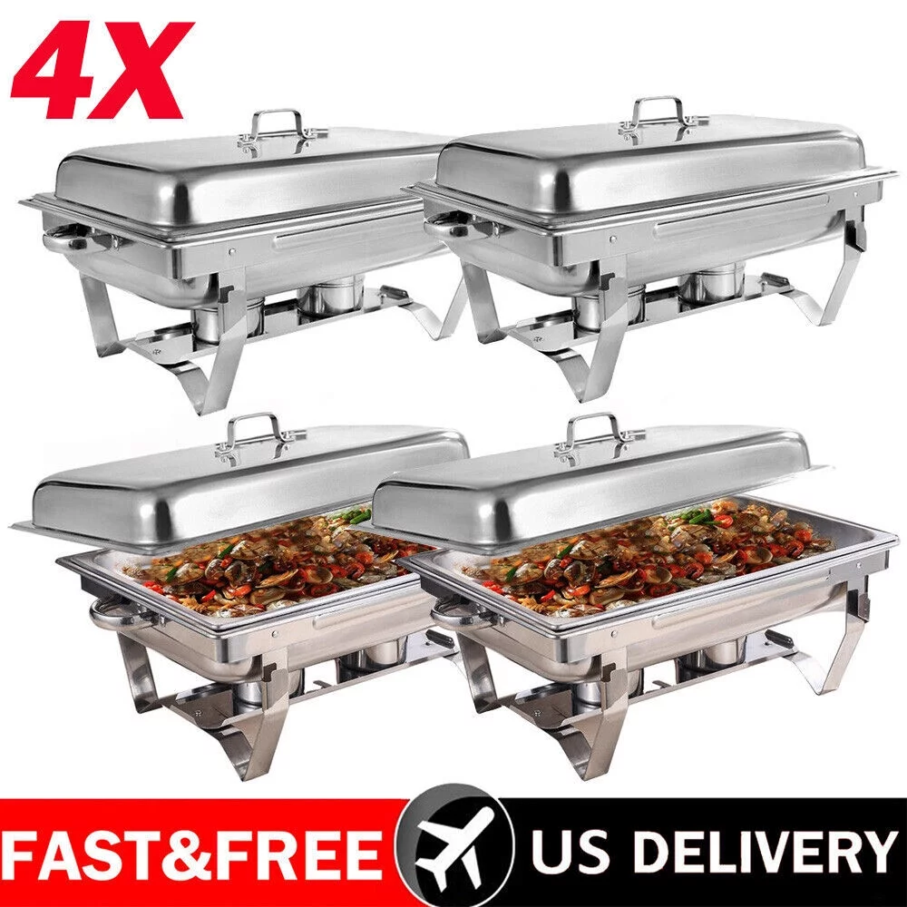 Homemart Chafing Dish 4 Packs 9L/8 Quart Stainless Steel Chafer Full Size Rectangular Chafers for Catering Buffet Warmer Set