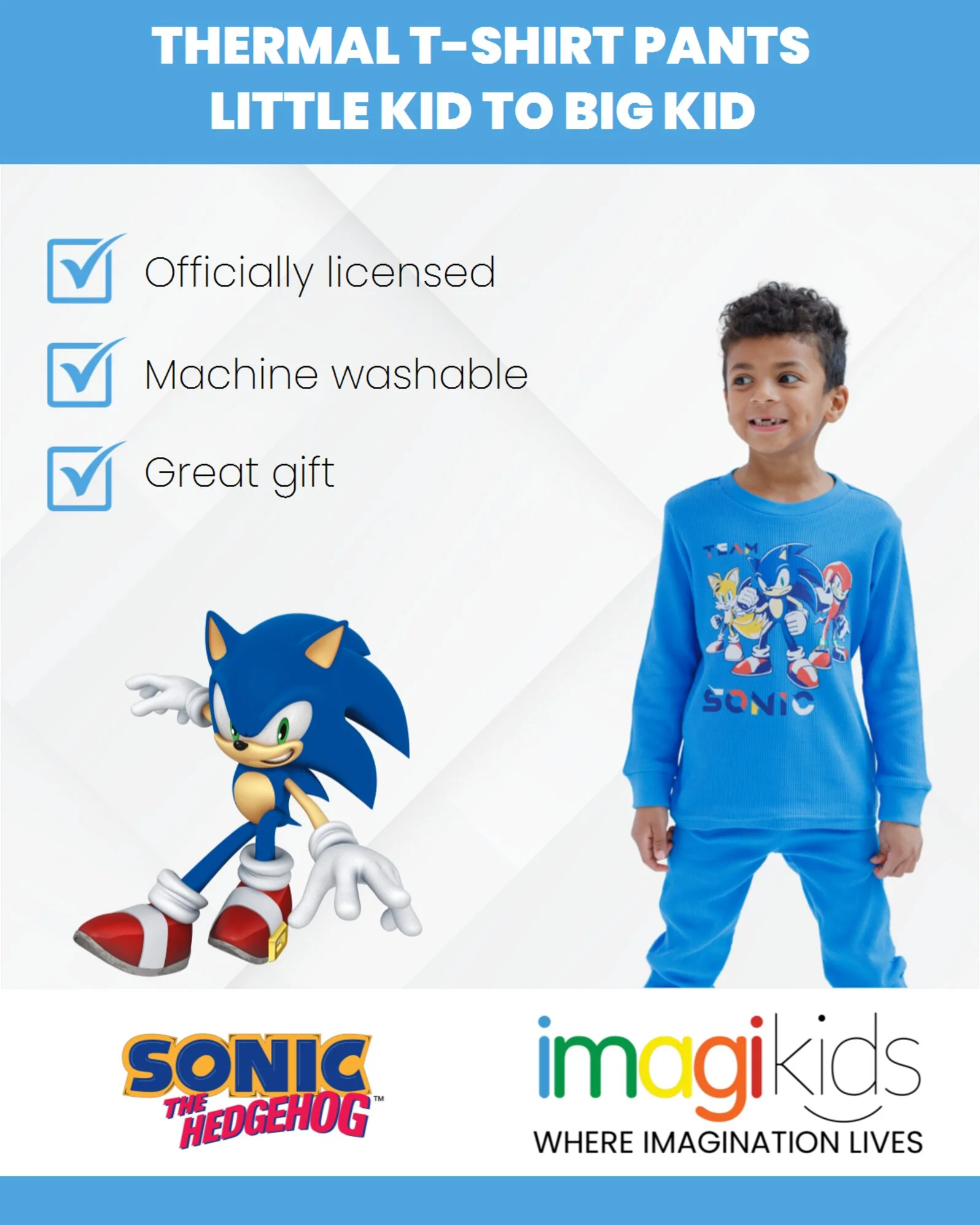 SEGA Sonic The Hedgehog Tails Knuckles Little Boys Thermal T-Shirt Pants Blue 4