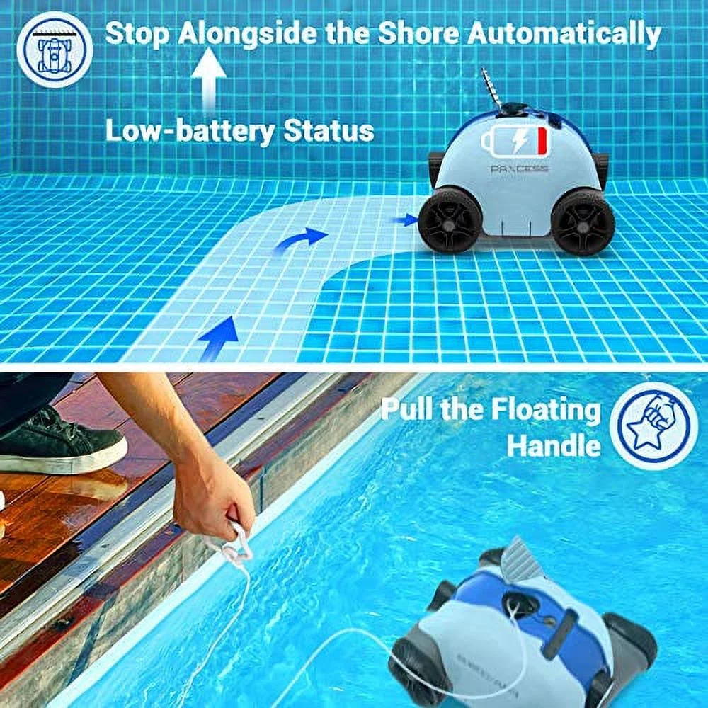 Cordless Robotic Pool Cleaner, Automatic Pool Vacuum with 60-90 Mins Working Time, Rechargeable Battery, IPX8 Waterproof for Above/In-Ground Swimming Pools Up to 861 Sq Ft