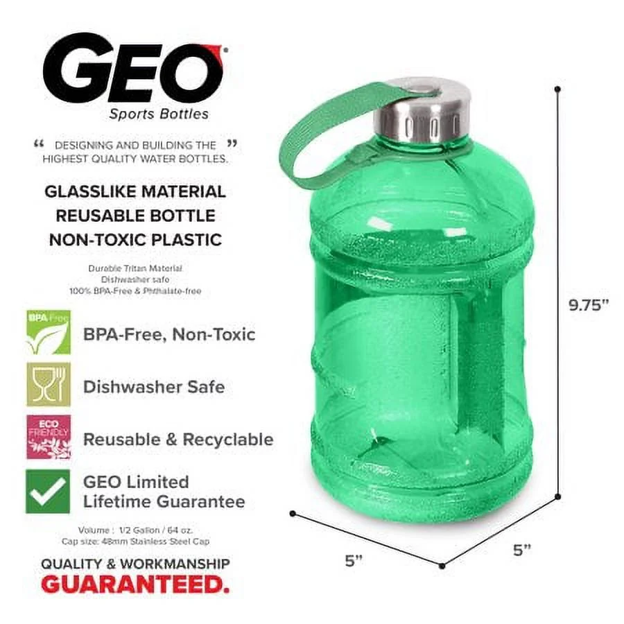 1/2 Gallon (64 oz.) BPA FREE Plastic Water Bottle w/ 48mm Steel Cap