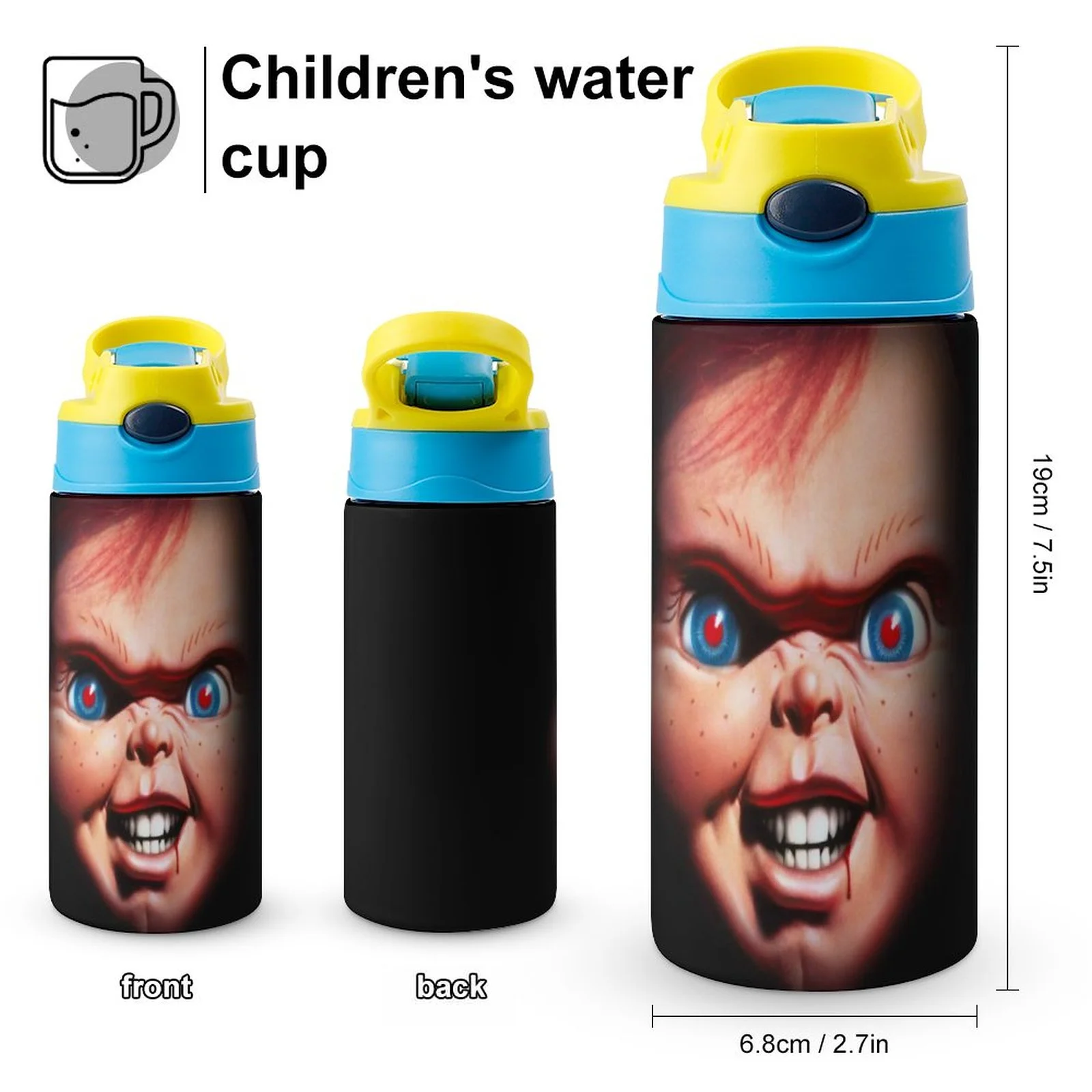 Chucky Scary Kid's Insulated Water Bottle With Straw Vacuum Stainless Steel Cup Leak-Proof Children Toddler Thermoses