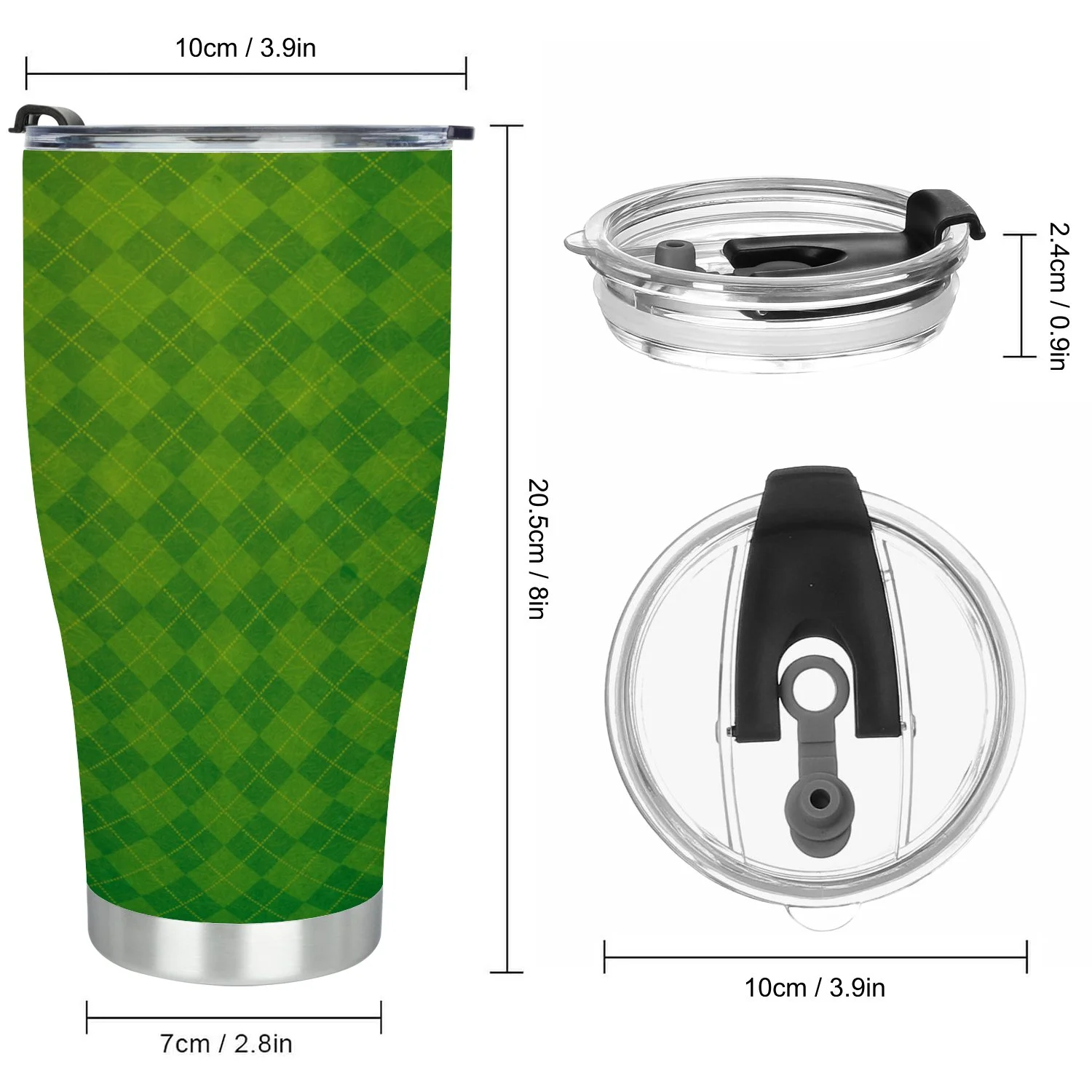 Hidove Stainless Steel Tumbler, Green Argyle Textured Background 30oz Leak Proof & Stainless Steel Bottle for Hot & Cold Drinks - Coffee Travel Mug, Water Metal Canteen, Thermal Cup