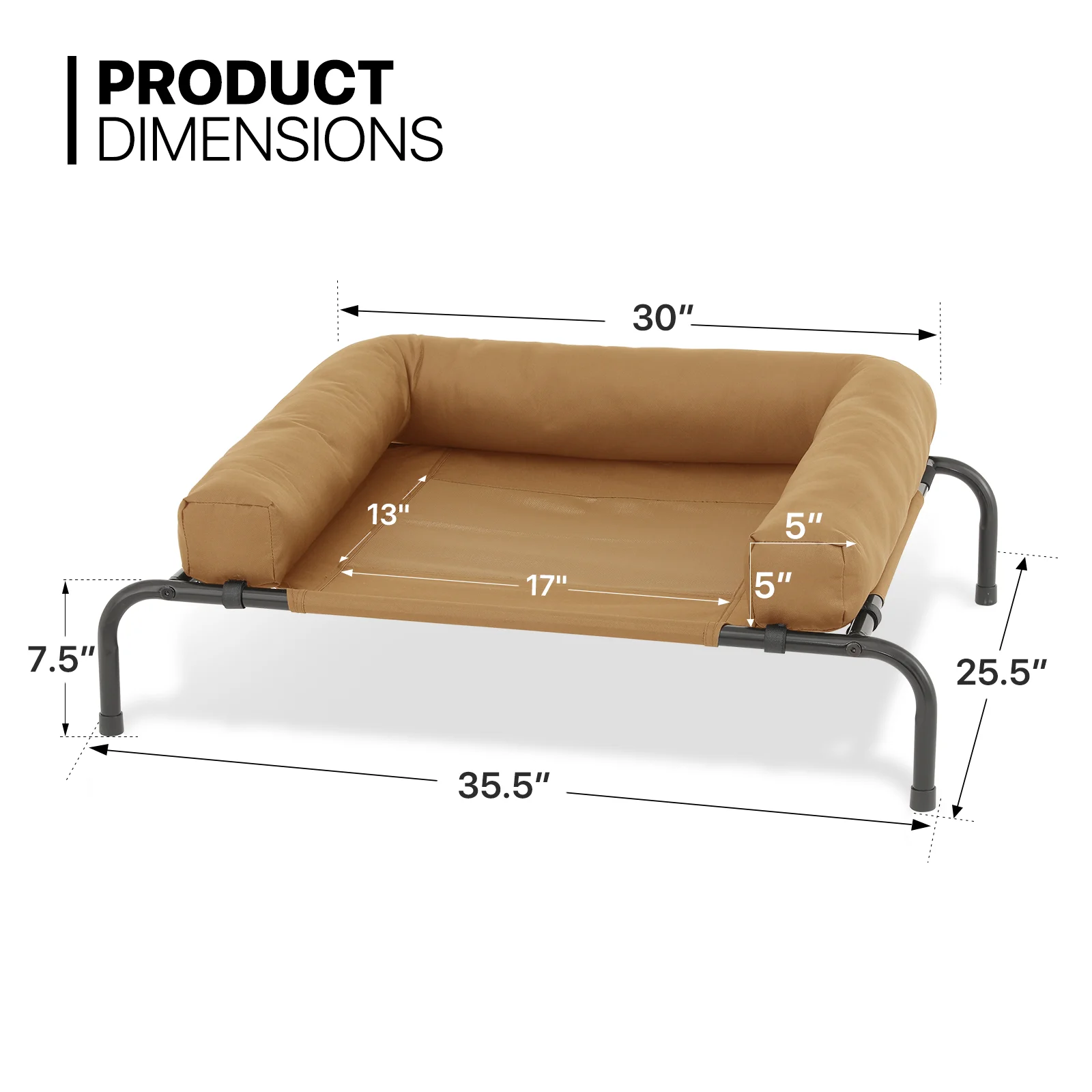MoNiBloom Mult-size Elevated Dog Bed, Portable Raised Pet Cot with Bolster, Breathable Mesh, Skid-Resistant Feet for Small Pet, Light Brown