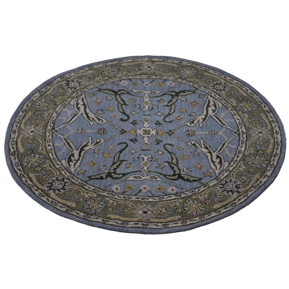 RUGSOTIC CARPETS HAND TUFTED WOOL ECO-FRIENDLY AREA RUGS - 6'x6', Round, Blue Green, Modern Contemporary Design, High Pile Thick Handmade Anti Skid Area Rugs for Living Room, Bed Room (K00512)