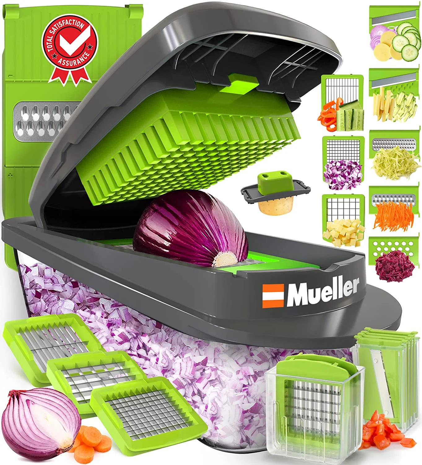 Mueller Pro-Series-10 in 1-8 blades for Vegetable Slicer Chopper, Onion Mincer Chopper, Cutter, Dicer, Egg Slicer, Tomatoes Cutter, Pickle Slicer, Grater, Slicer with Container