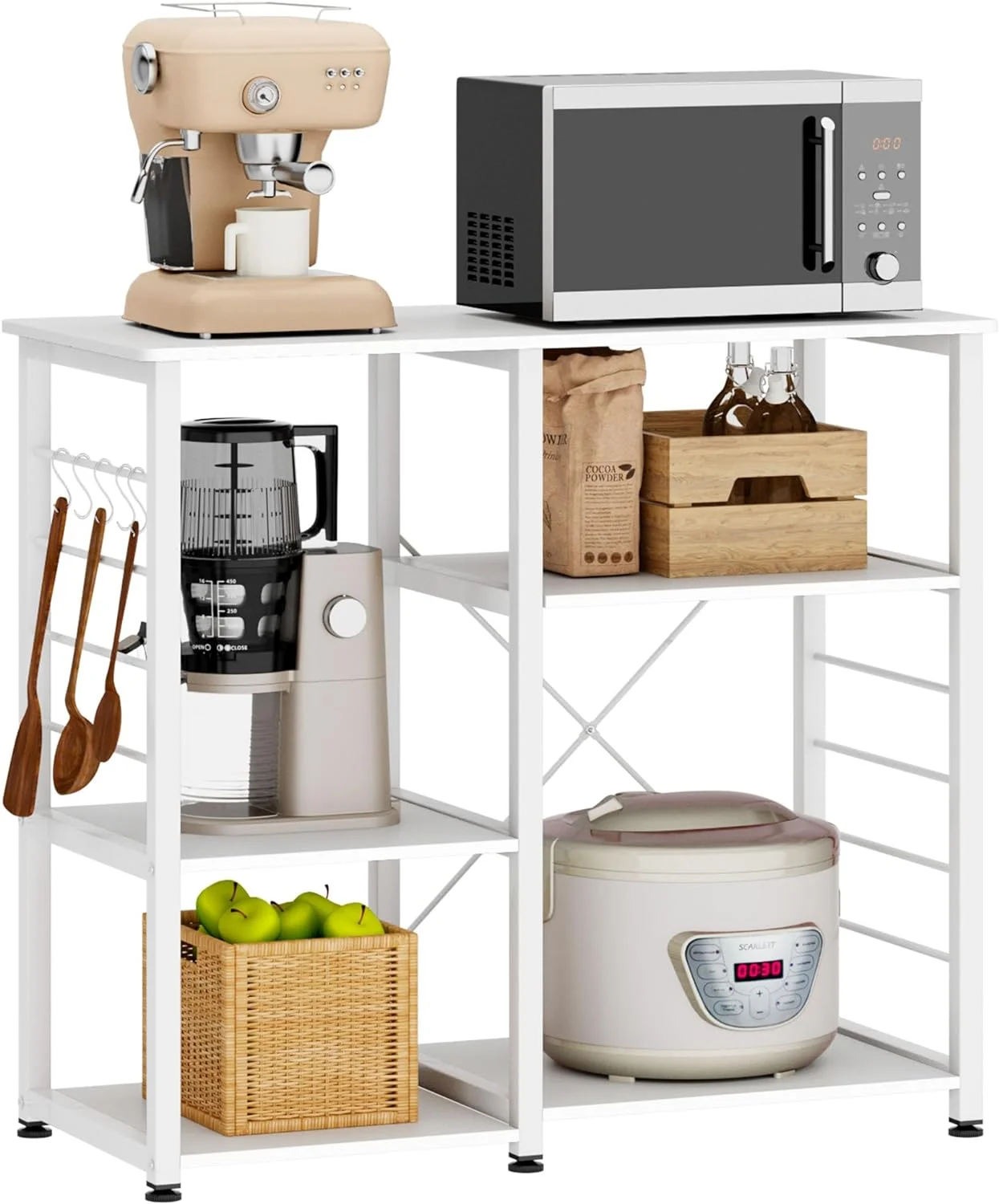 FJU , 35 inch Microwave Stand with 4 Storage Shelves, Kitchen Shelves Organizers s with Storage, Microwave Table Coffee Station Table for , White