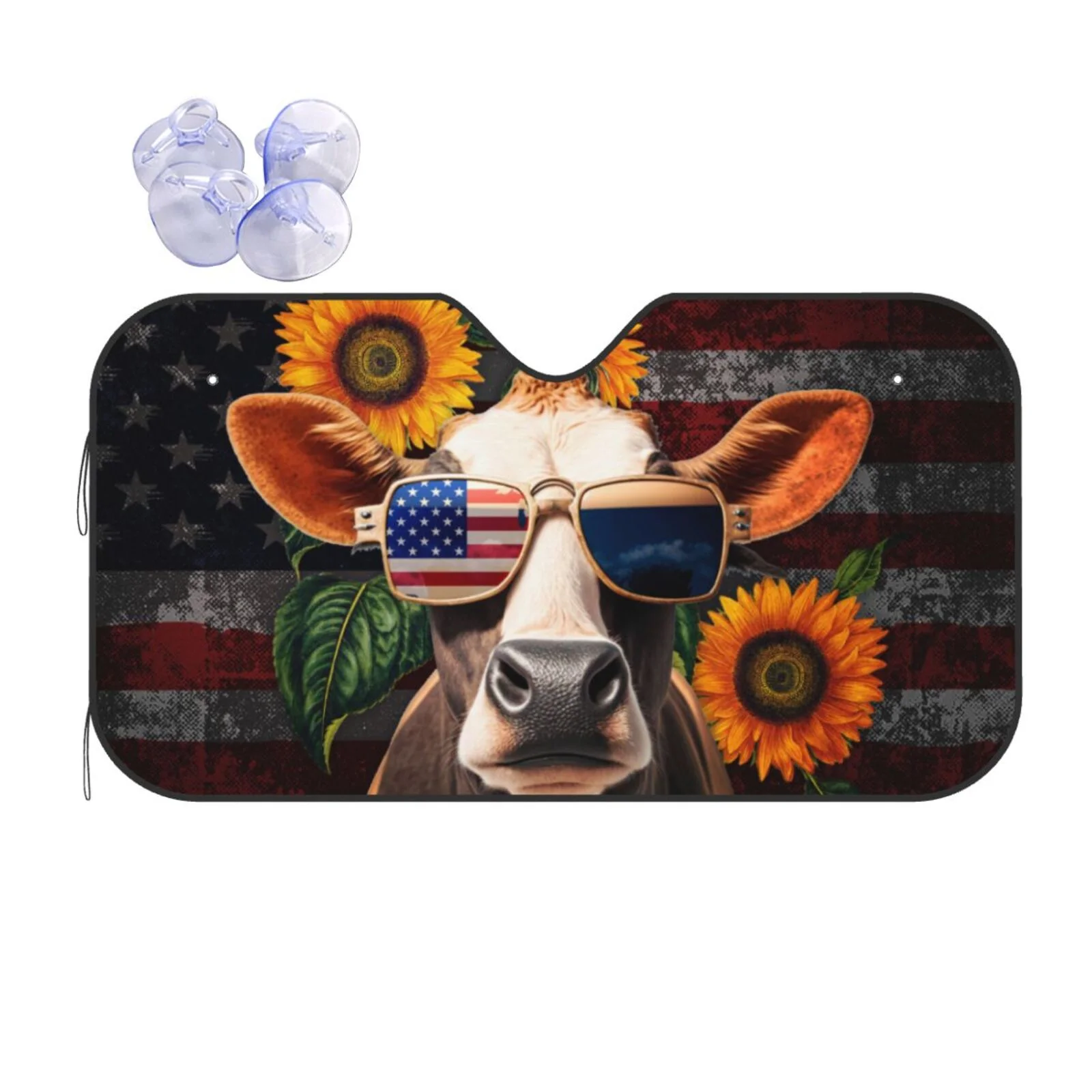XMXT Car Sun Shade Windshield, Vintage Cow Sunflower Print Sunshade for Car Windshield Sun Shades for Car SUV Truck, s