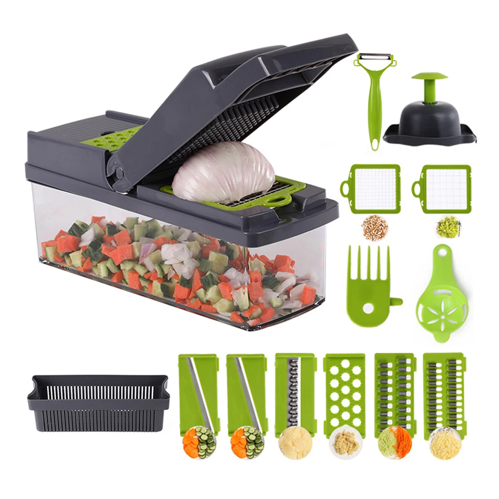 Vegetable Chopper, 12 In 1 Multifunctional Food Chopper, Onion Chopper, Vegetable Cutter, Slicer, Grater, Mandoline Slicer with Container
