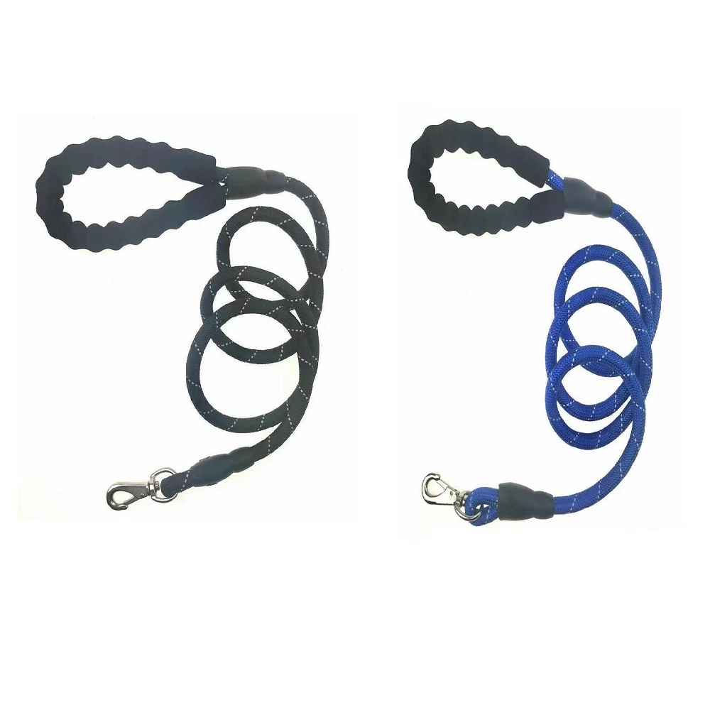 New Heavy Duty 5 Feet Dog Leash Large Pet Rope Reflective Nylon Lead Comfy Handle 2 Pack Blue And Black Color