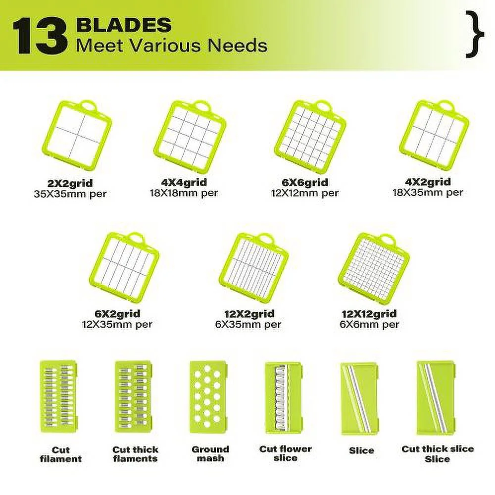 Vegetable Chopper with Container 22-in-1 Veggie Choppers and Dicers Food Chopper Cutter for Onion Tomato Multi Kitchen Tool with Lemon Squeezer -13 Blades