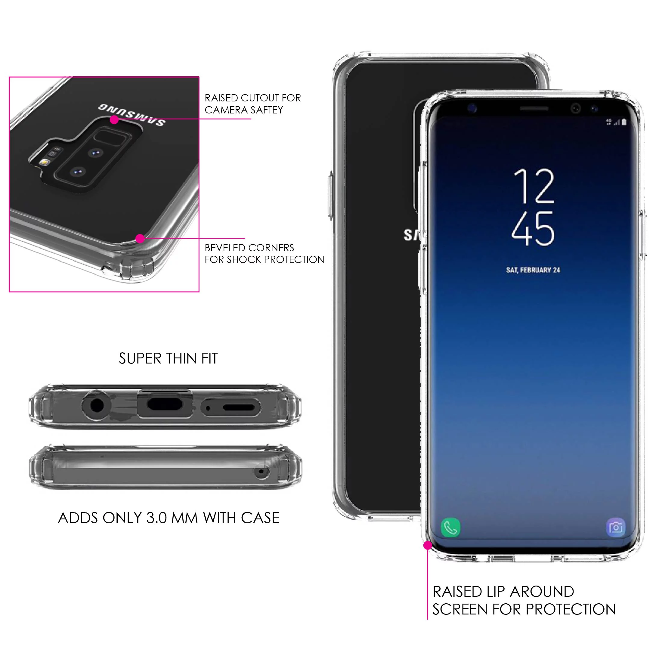 DistinctInk Clear Shockproof Hybrid Case for Samsung Galaxy S9+ PLUS (6.2