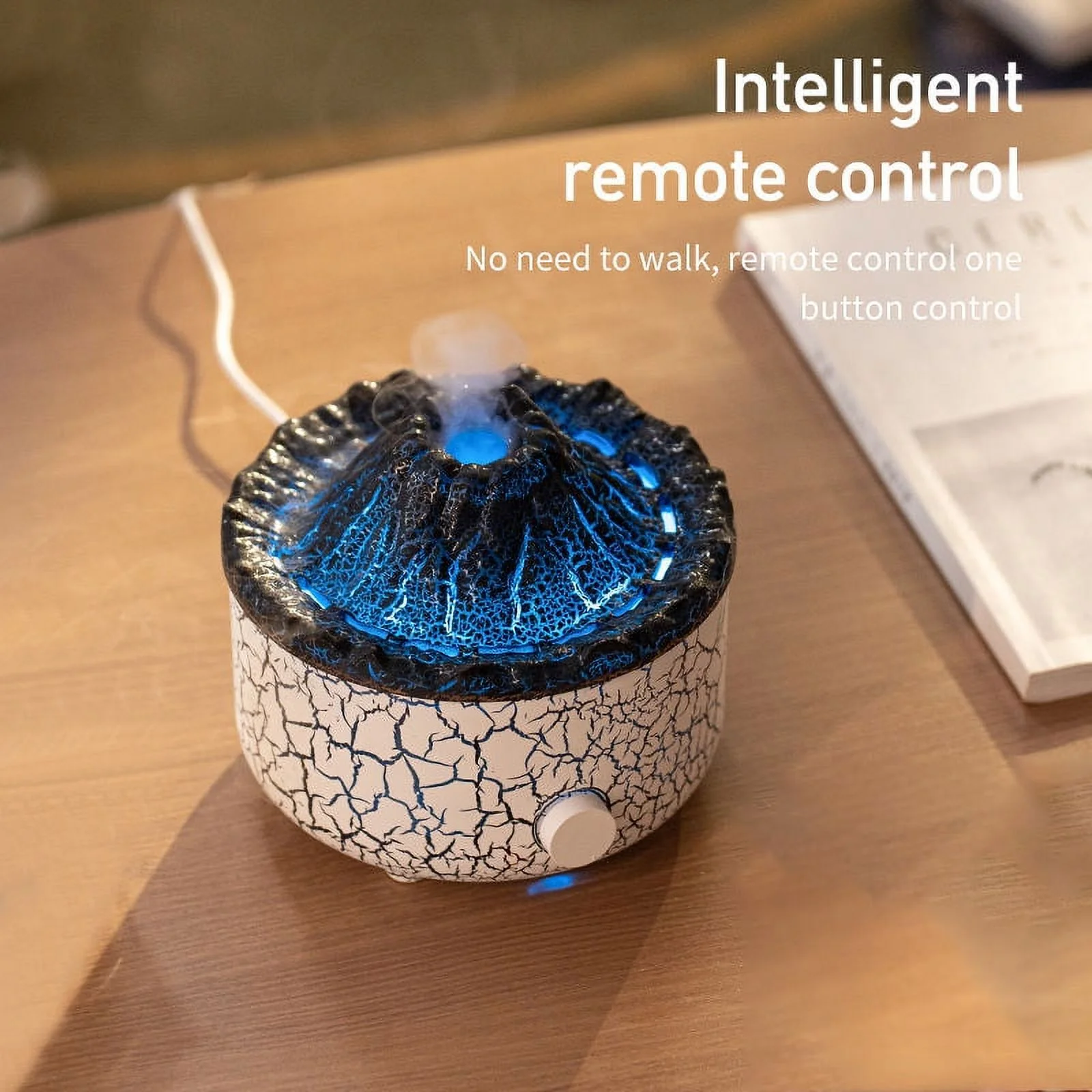 Durcord Essential Oils Diffuser,180ml Flame Volcano Aroma Humidifier With Colored Light and Remote Control,White