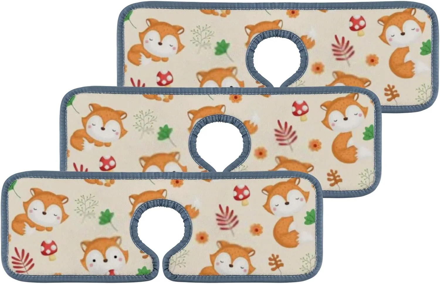 SKYSONIC Faucet Absorbent Mat 3 Pcs Cute Foxes Kitchen Faucet Splash Catcher Washable Counter Drying Pads Behind Faucet for Kitchen Bathroom