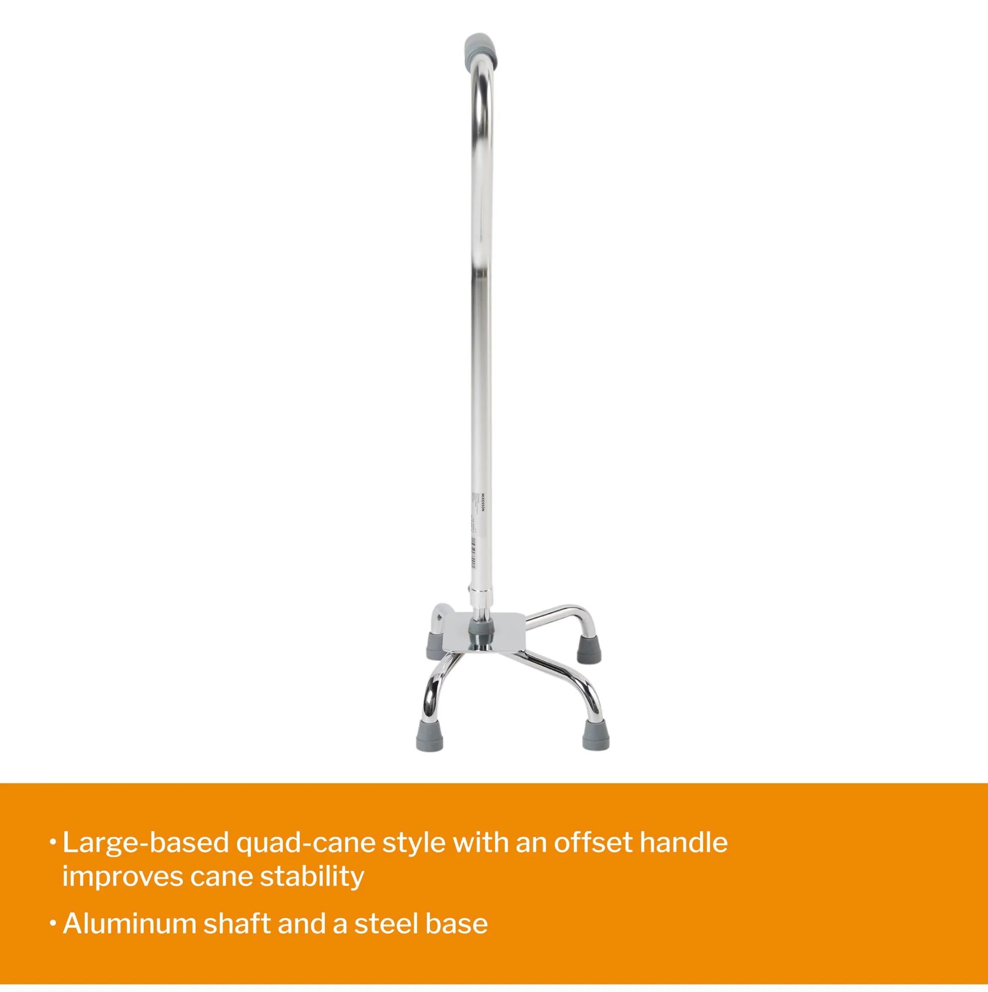 McKesson Chrome Steel Large Base Quad Cane, Adjustable Height 29