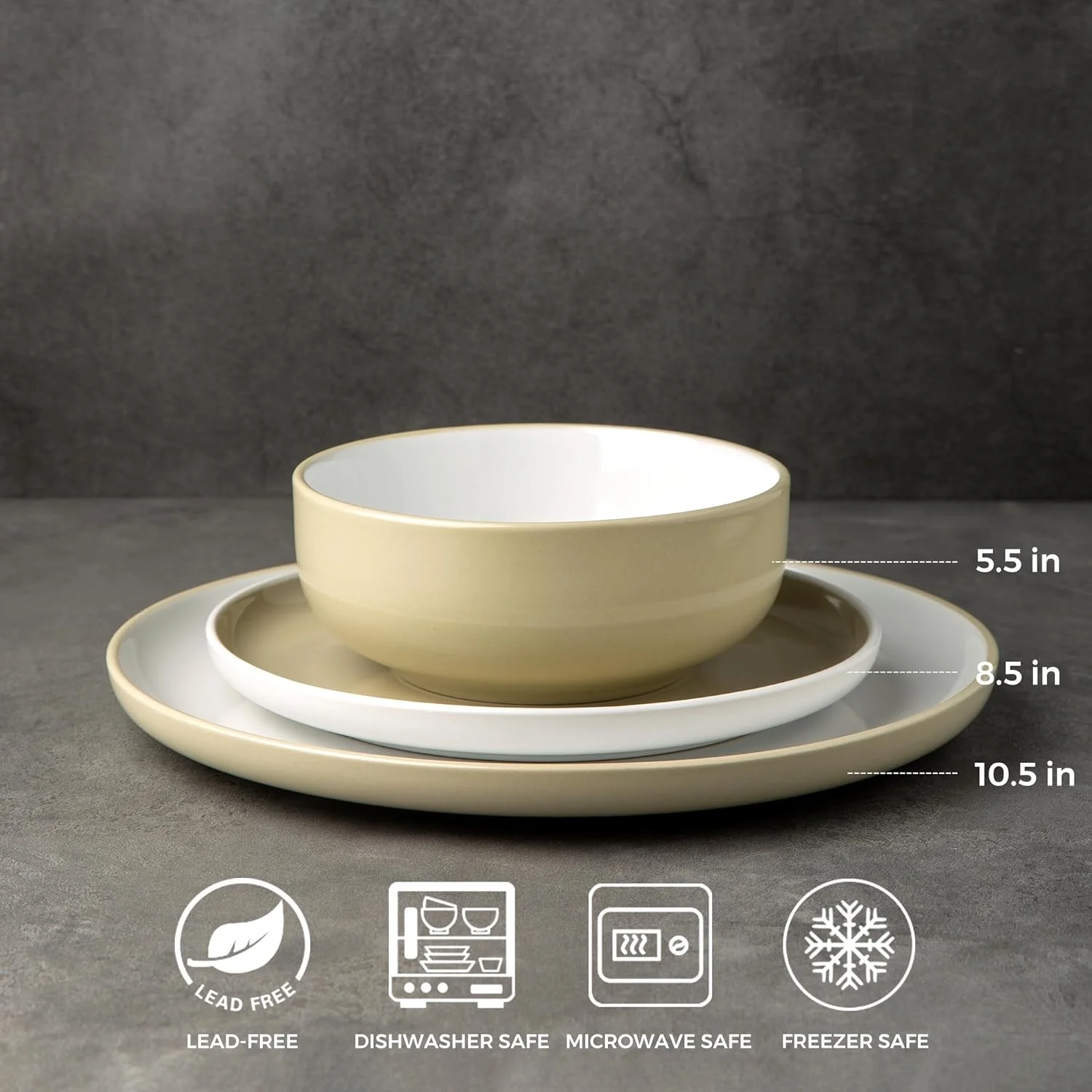 Ceramic Dinnerware Sets,Double Color Glaze Plates and Bowls Set,Highly Chip and Crack Resistant | Dishwasher & Microwave Safe | Round Dishes Set Service for 4 (12pc)