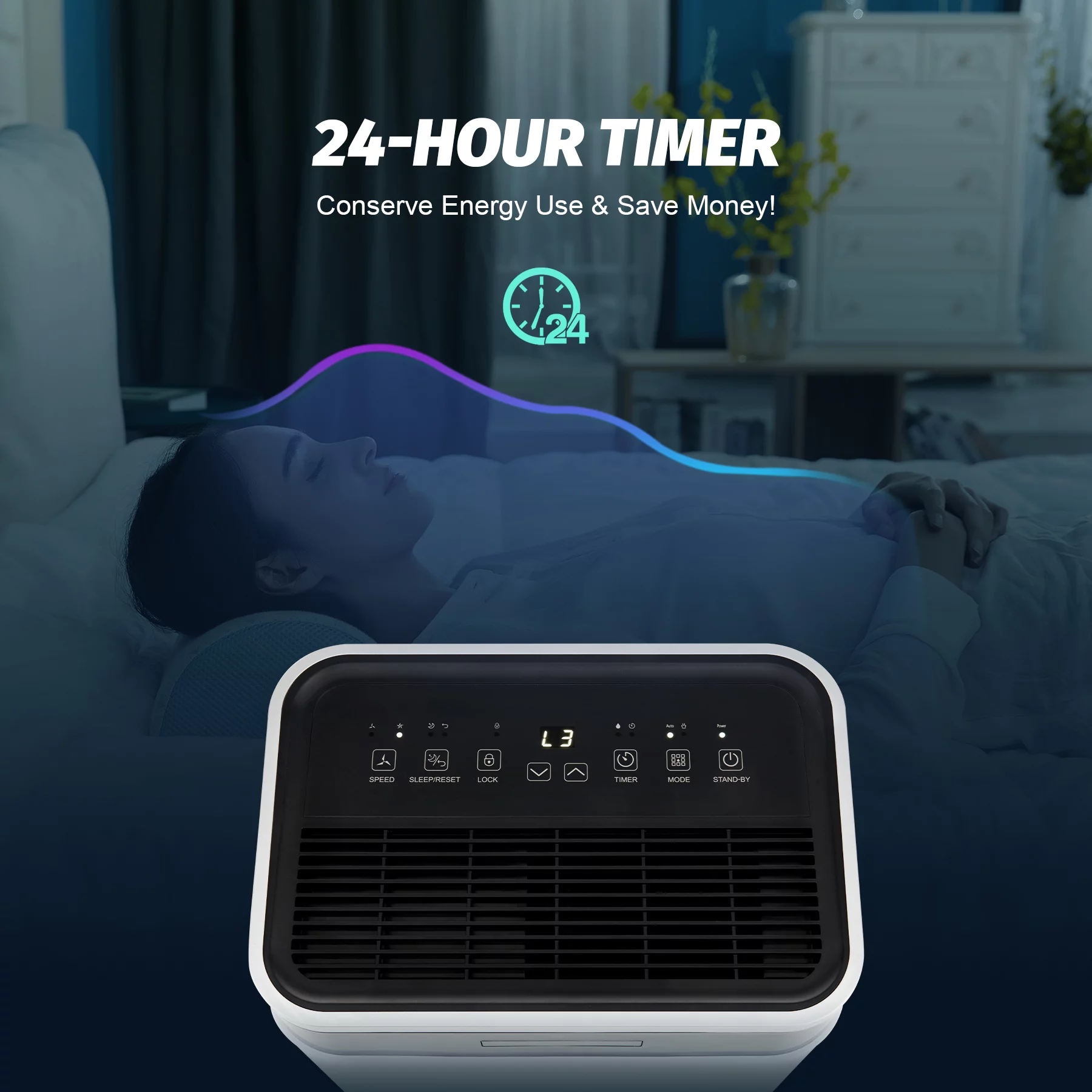 Preenex Dehumidifier with Drain Hose 24 hr Timer Auto Shutoff 50 Pint Capacity 13pt Tank