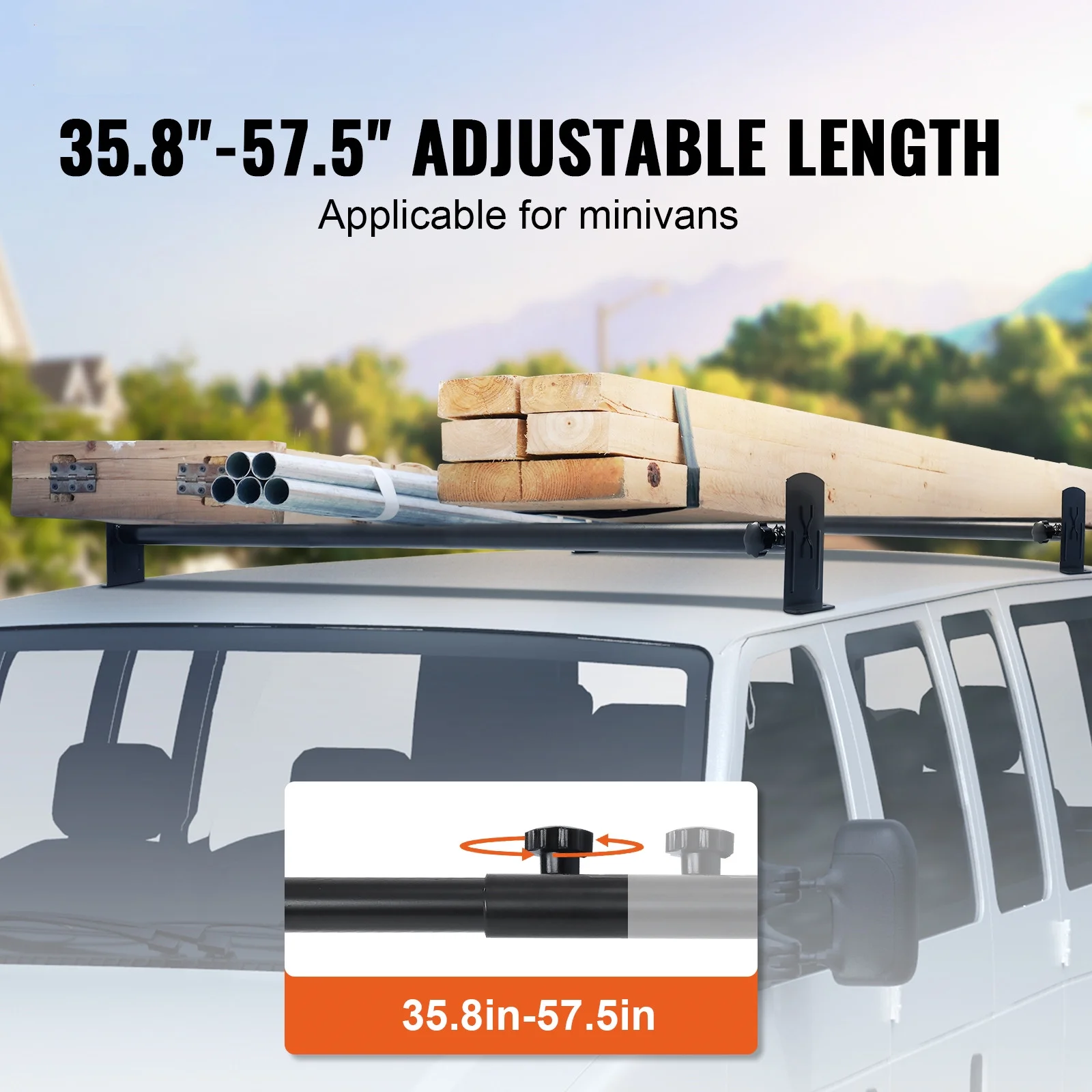 BENTISM 2 Bars Van Roof Ladder Rack 500 lbs Adjustable 35.8