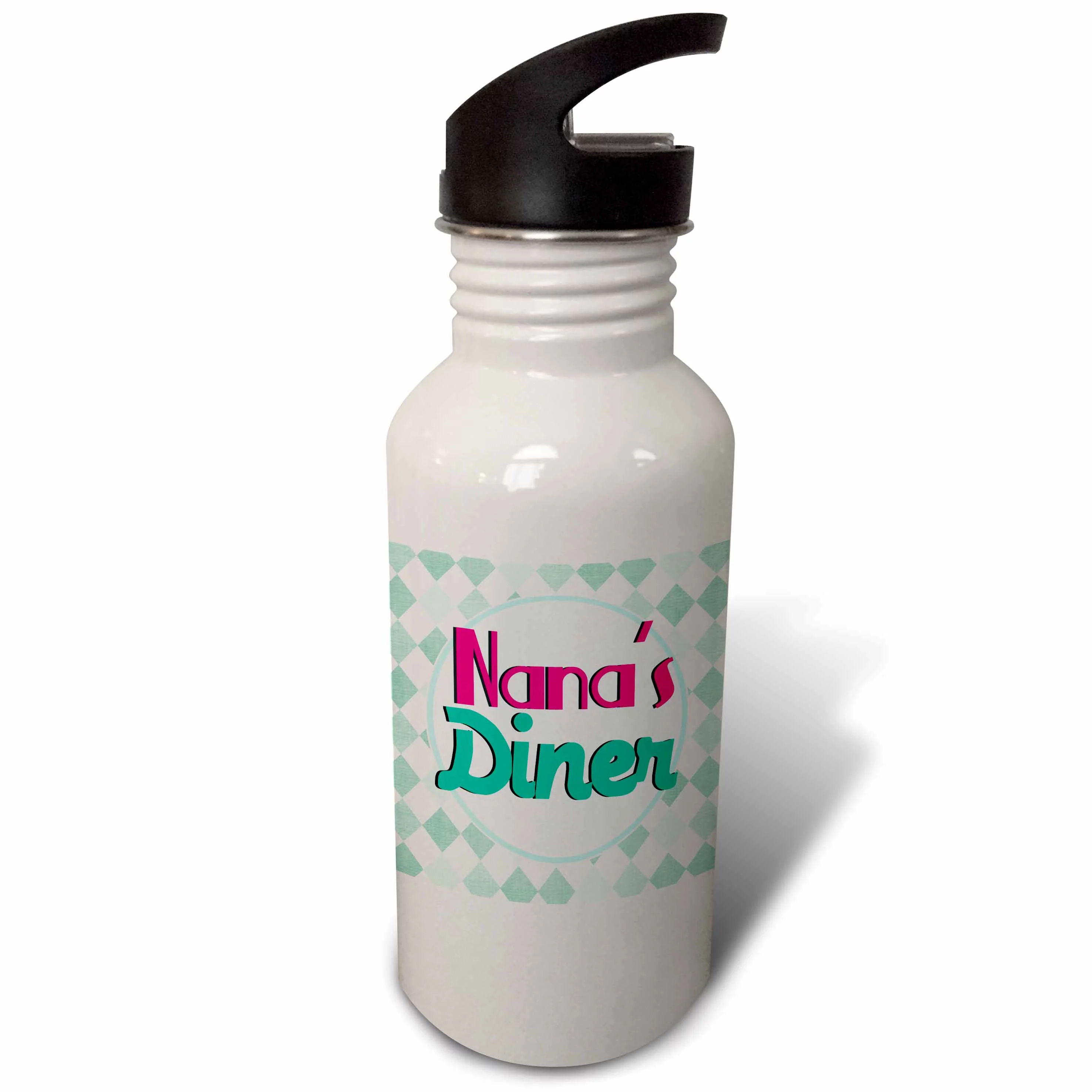 Nanas Diner sign on aqua - Retro hot pink turquoise teal blue 1950s 50s fifties Grandmas kitchen 21 oz Sports Water Bottle wb-151664-1