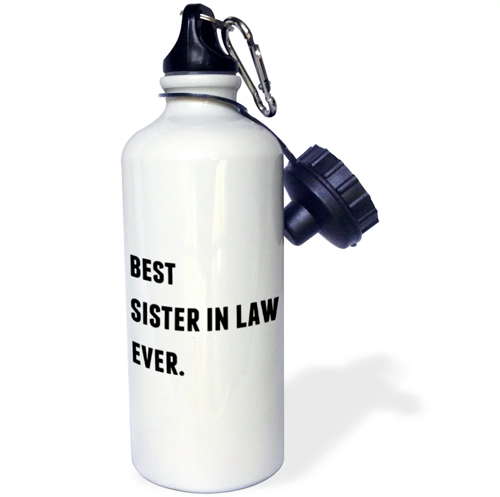 3dRose Best Sister In Law Ever, Black Letters On A White Background, Sports Water Bottle, 21oz