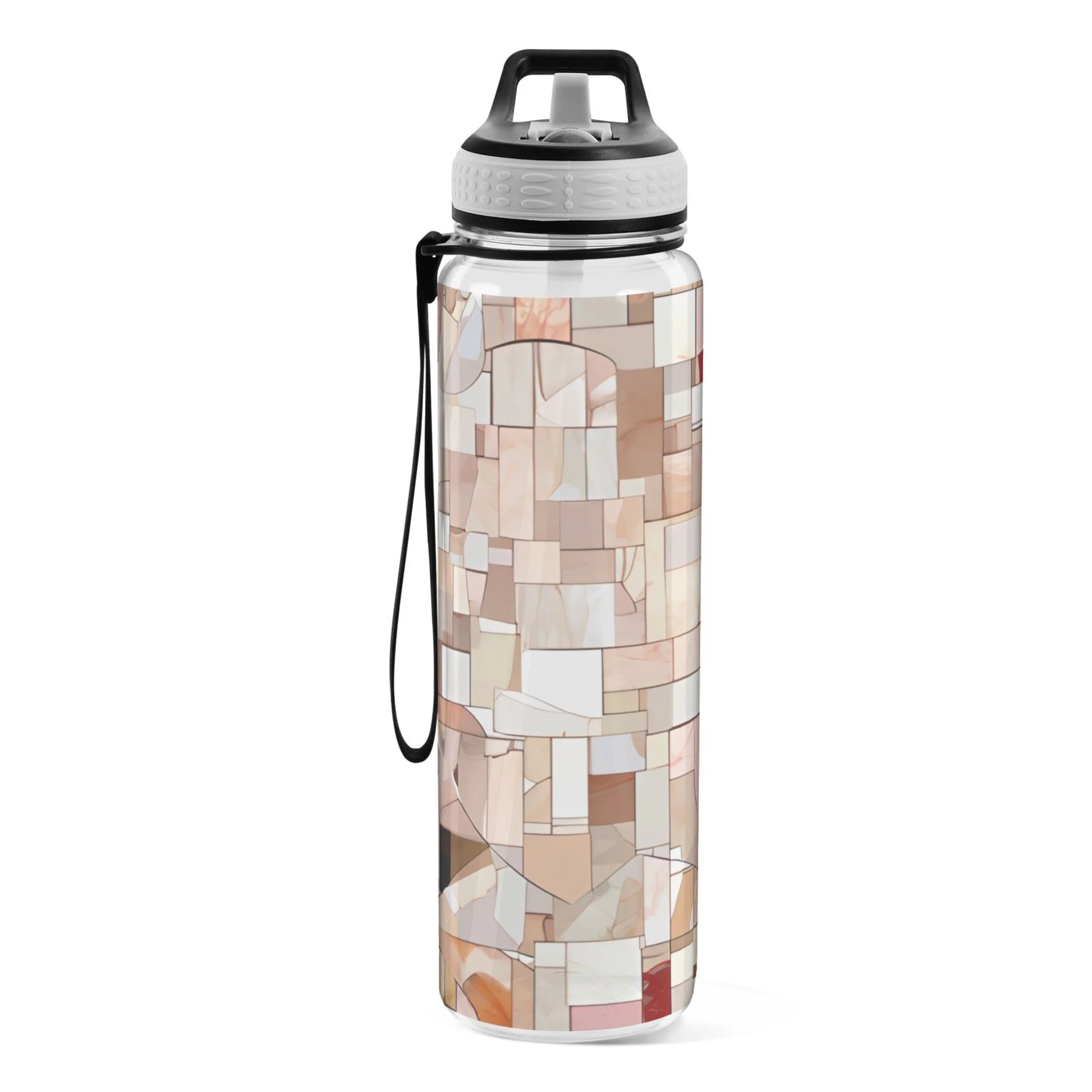 Abstract Pattern 32oz Water Bottles with Straw Tritan Leakproof Sports Bottle BPA Free Clear for Fitness Gym Swimming Cycling