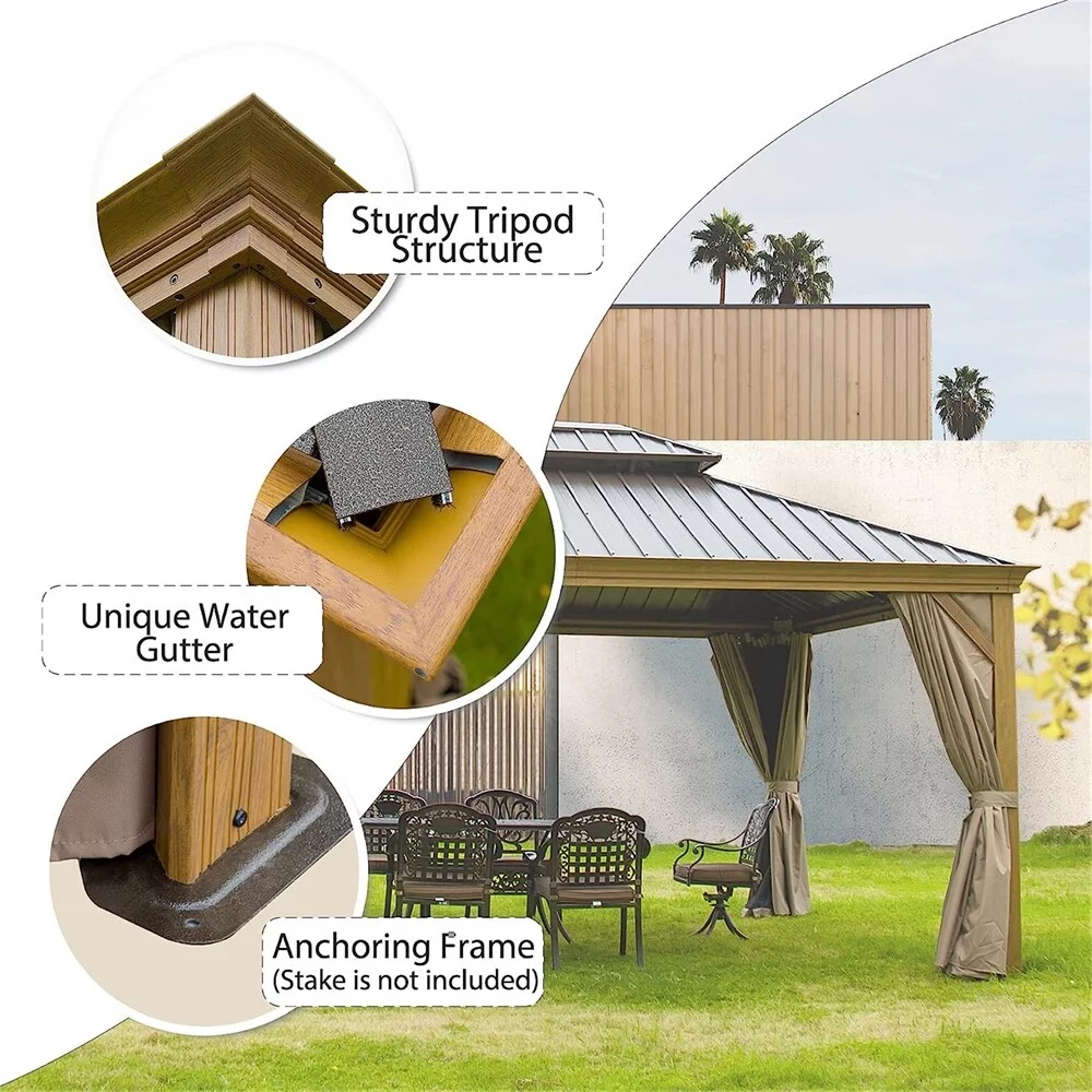 BESTCOSTY 12'x14' Aluminum Frame Canopy with Galvanized Steel Double Roof