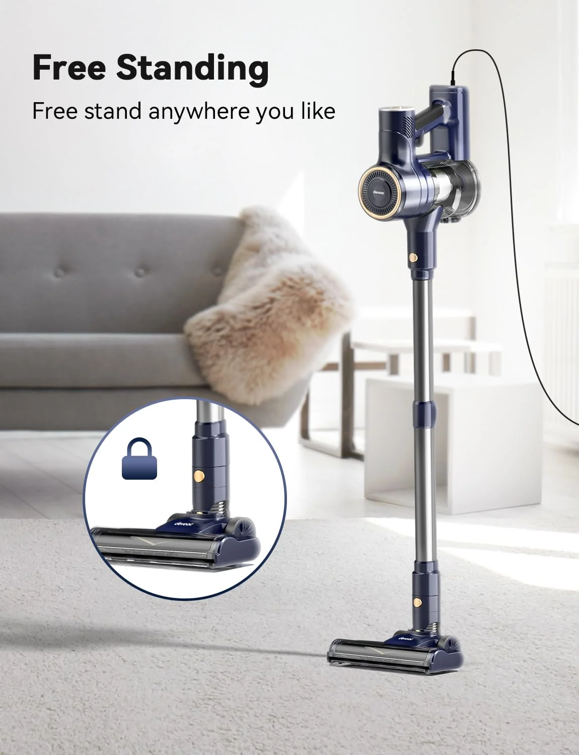 DEVOAC I8 Corded Vacuum Cleaner, 600W 23KPa Stick Vacuum, Free-Stand 6 in 1 Powerful Lightweight Handheld Vacuum for Hard Floor Carpet Pet Hair Home