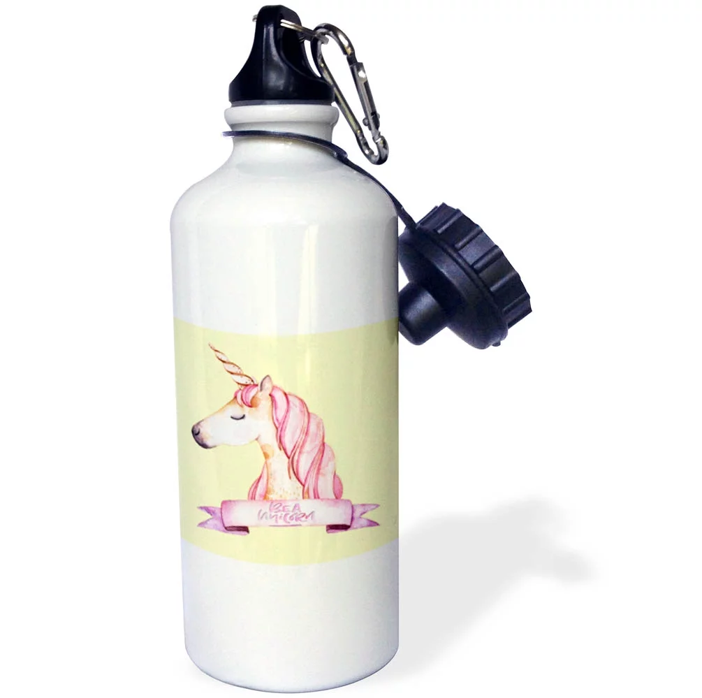 3dRose Yellow Girl Unicorn Illustration and Typography - Be a Unicorn - Straw Water Bottle, 21-ounce