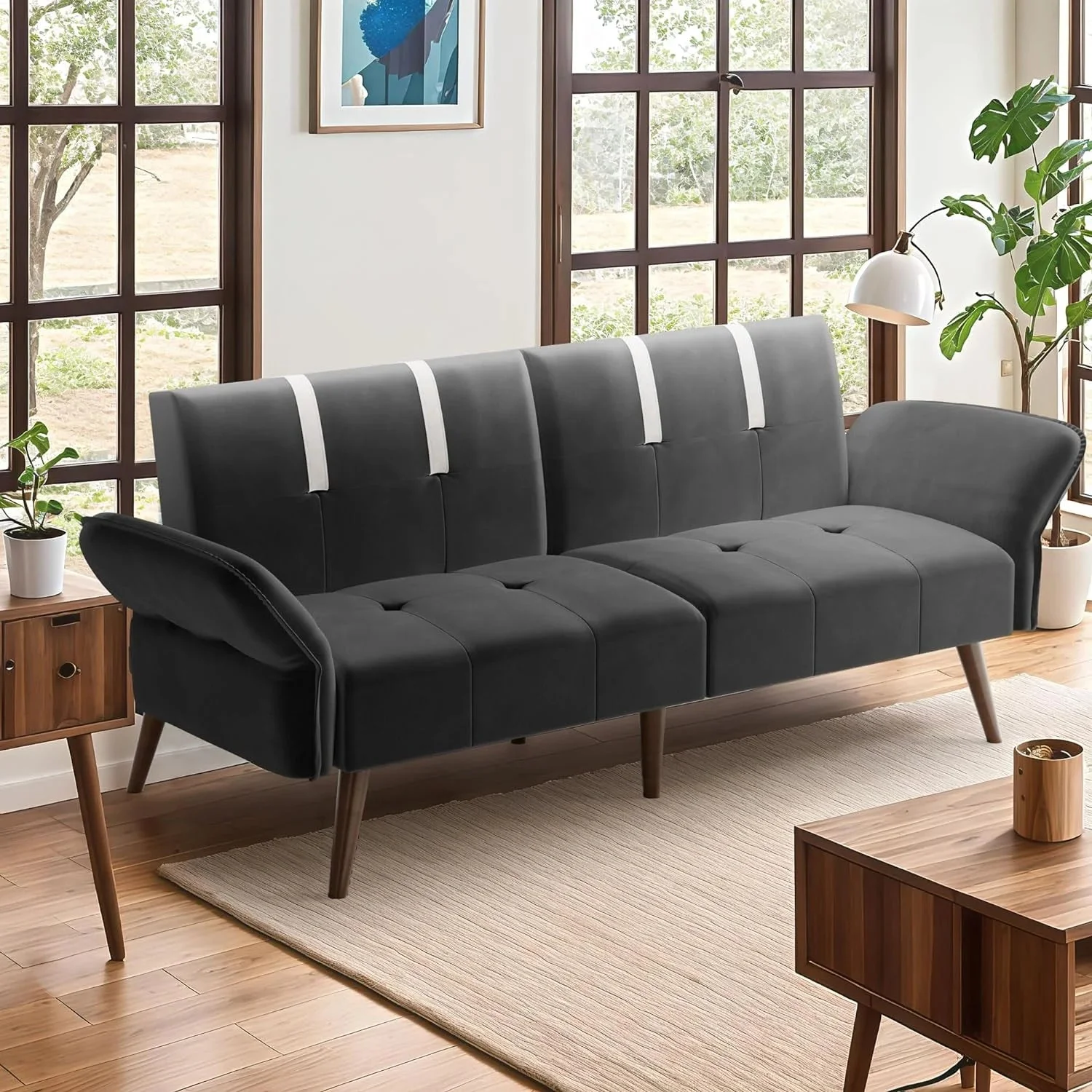 Convertible Sofa Futon Sofa Bed Living Room Sofas Apartment Office Small Space With Adjustable Armrest Backrest Furniture Home
