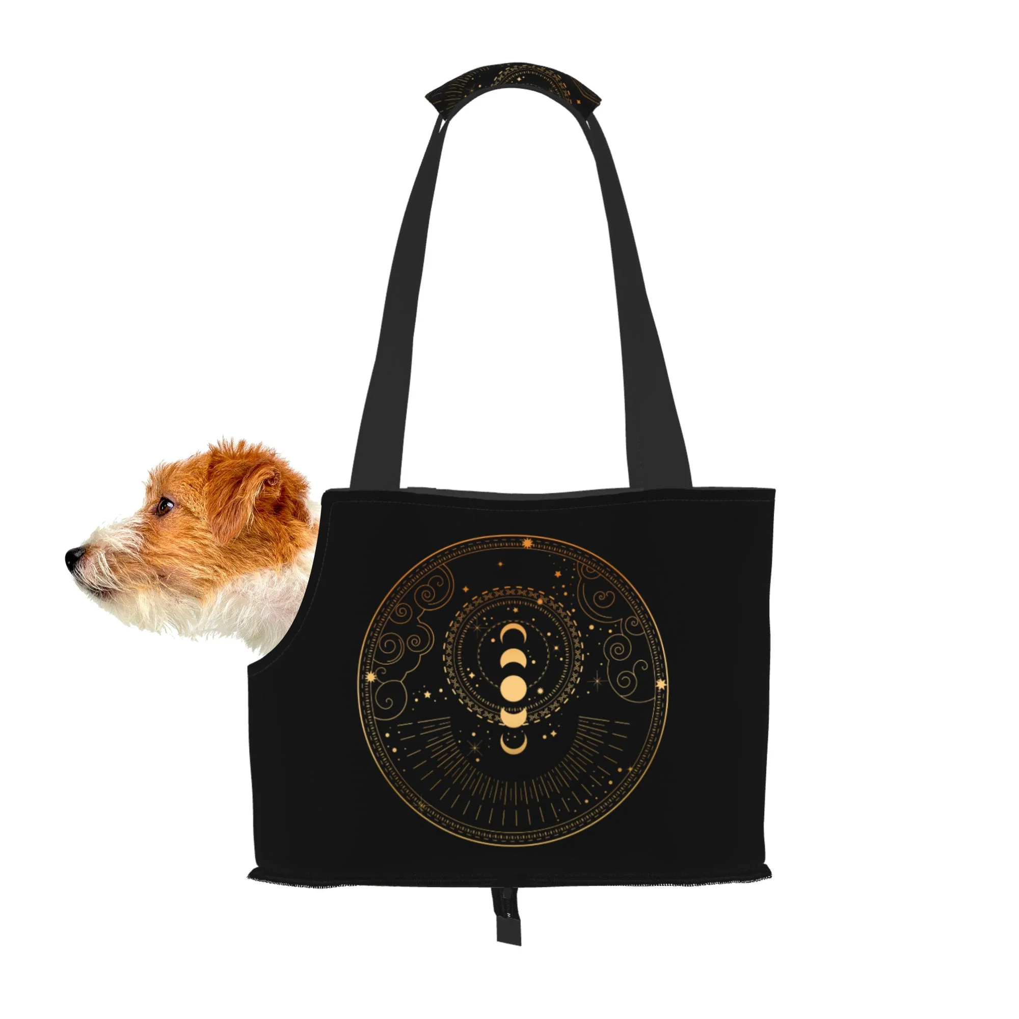 TEQUAN Foldable Dog Purse Carrier, Collapsible Boho Alchemy Moon and Stars Prints Pet Travel Tote Bag for Small Cat Puppy, Waterproof Dog Soft-Sided Carriers