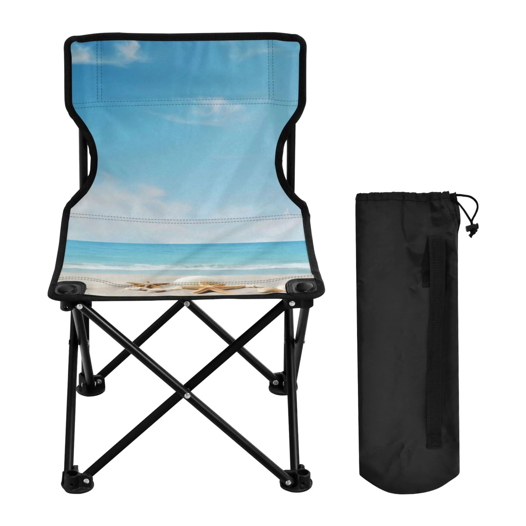 Summer Beach Portable Camping Chair Outdoor Folding Beach Chair Fishing Chair Lawn Chair with Carry Bag Support to 220LBS