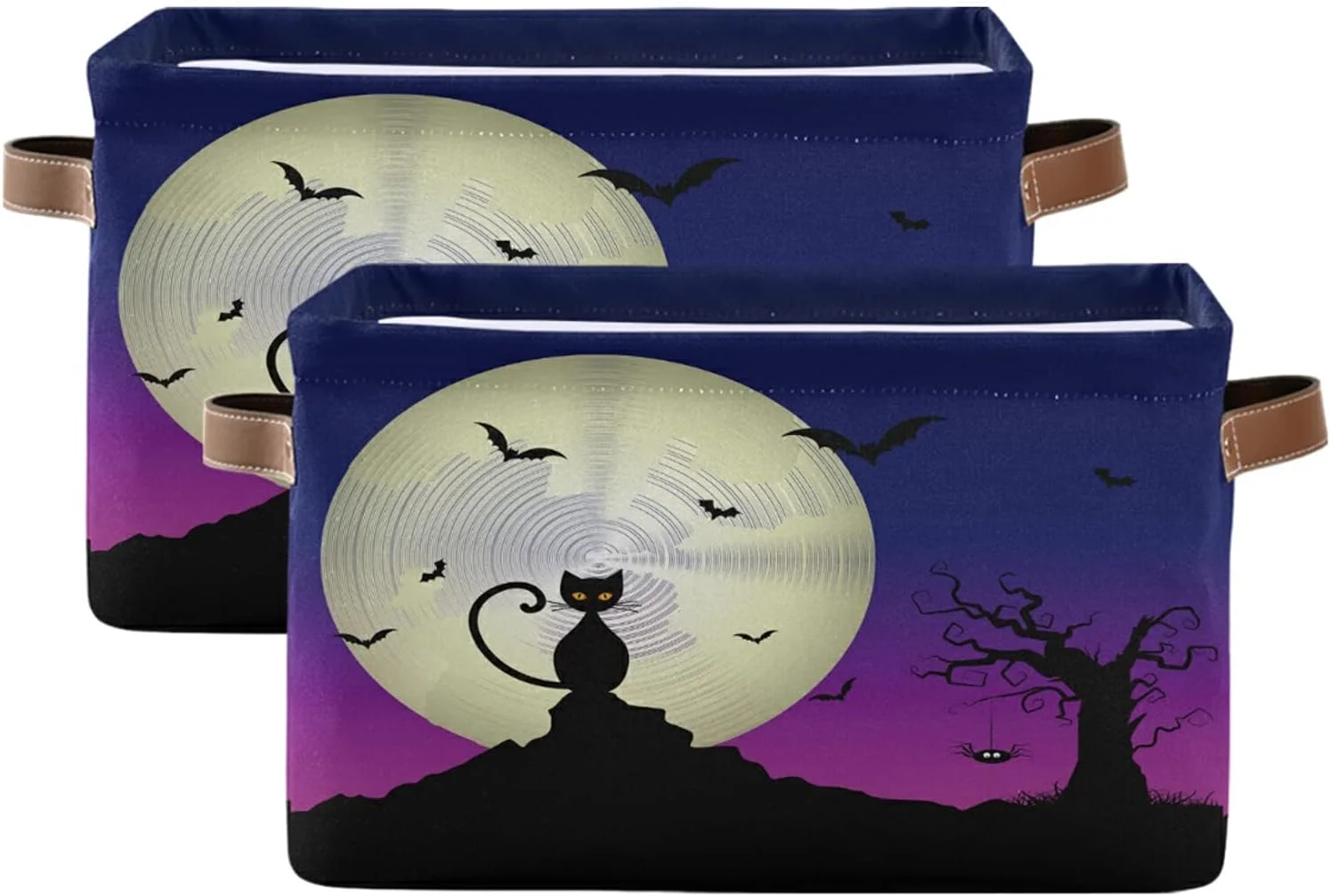 FREEAMG Halloween Cat Moon Storage Bin for Toy Storage Basket Dirty Clothes Sundries Office Home Closet Organizer Shelf Cube Box Waterproof Laundry Basket, 2 PCS