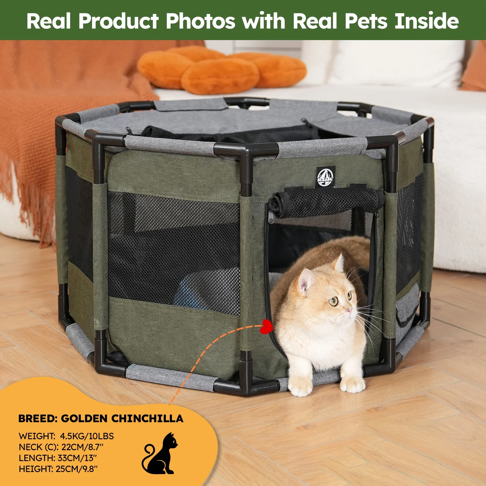 BEBANG Dog Playpen Indoor/Outdoor, Stable PVC & Oxford Fabric, Breathable Mesh, Puppy Playpens Pet Exercise for Small/Large Dogs, Cats, Rabbits, Hamsters (S)