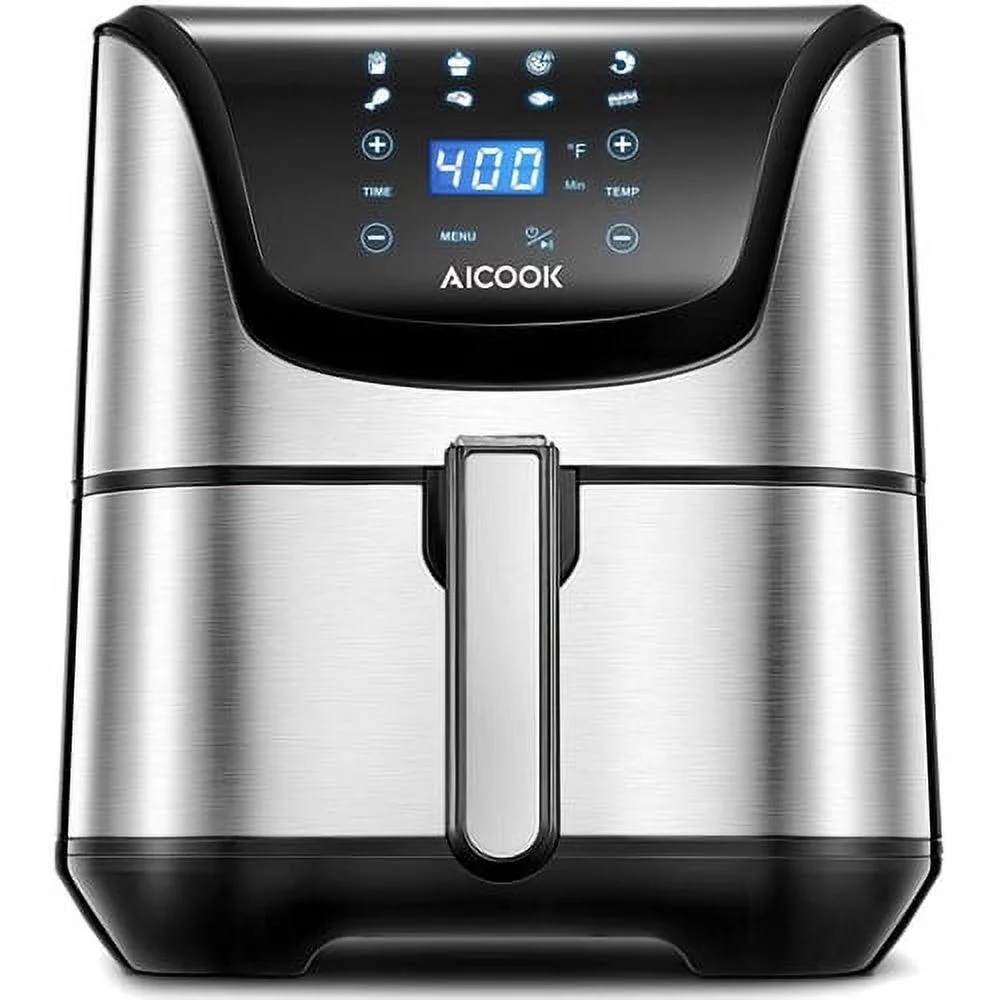 AICOOK 1700-Watt 5.8-Quart 8-in-1 Digital Air Fryer with Recipe Book, Silver