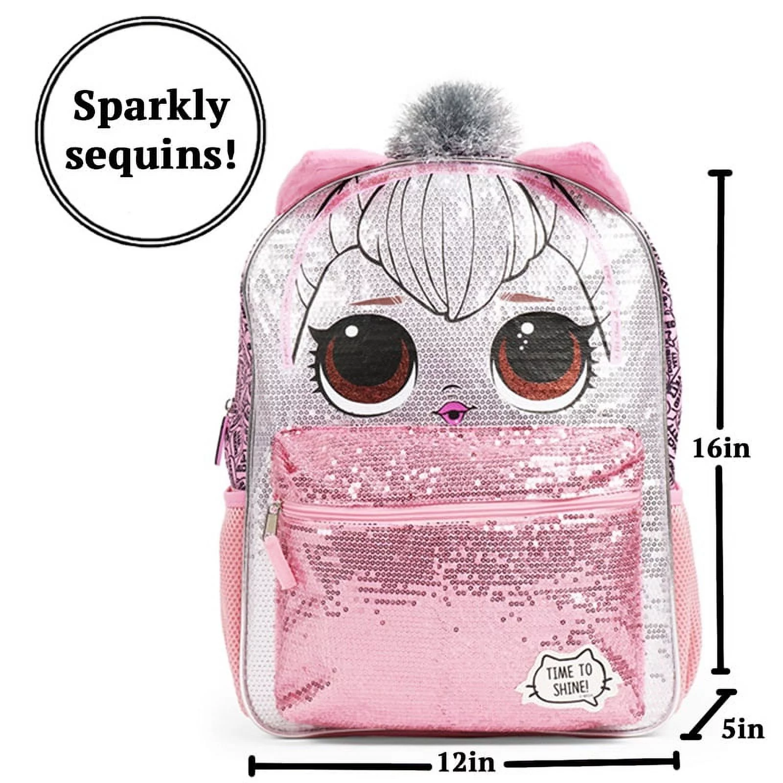 LOL Surprise Girls Backpack Queen Kitty Pink Glitter Backpack 16 inch