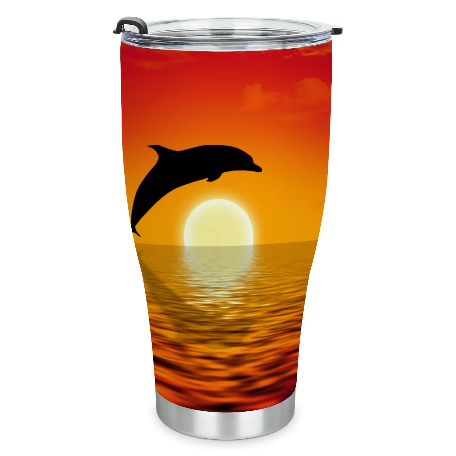 Hidove Stainless Steel Tumbler, Two Dolphins Swimming in Sunset 30oz Leak Proof & Stainless Steel Bottle for Hot & Cold Drinks - Coffee Travel Mug, Water Metal Canteen, Thermal Cup
