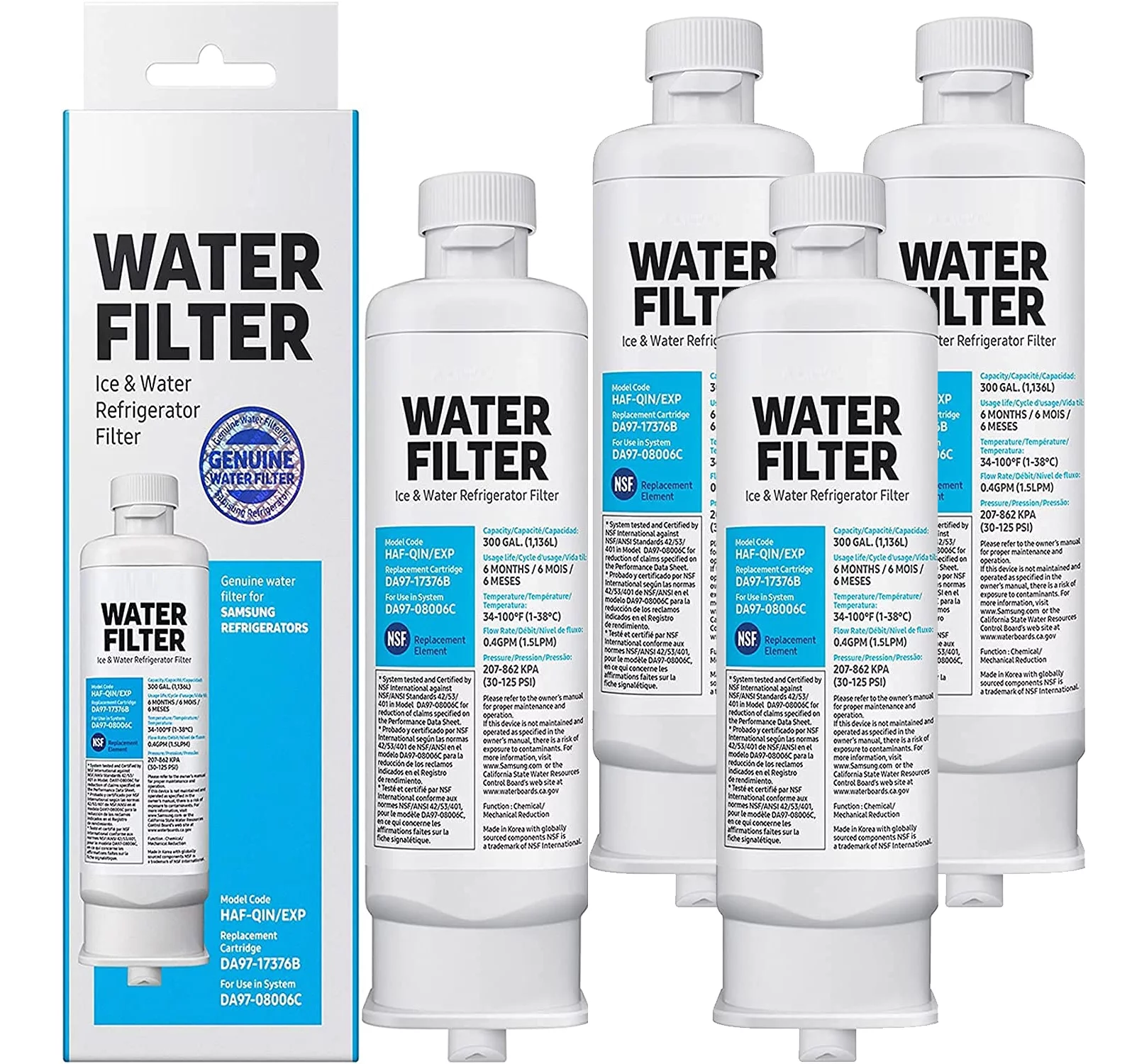 4-Pack/ Replacement for DA97-17376B HAF-QIN/EXP Refrigerator Water Filter