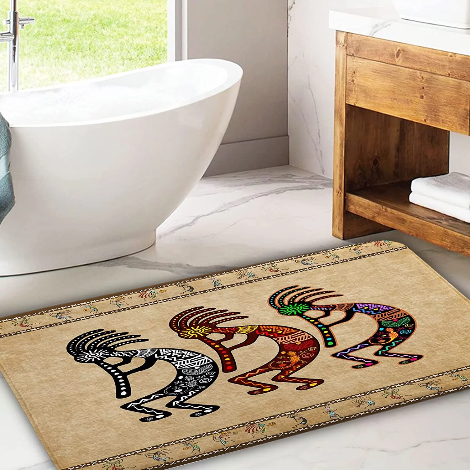 Southwestern Bathroom Rugs, Southwestern Tribal Native America Rugs Kokopelli Bathroom Rugs Geometric Retro Abstract Art Hipster Bath mat Southwestern Bathroom Rugs