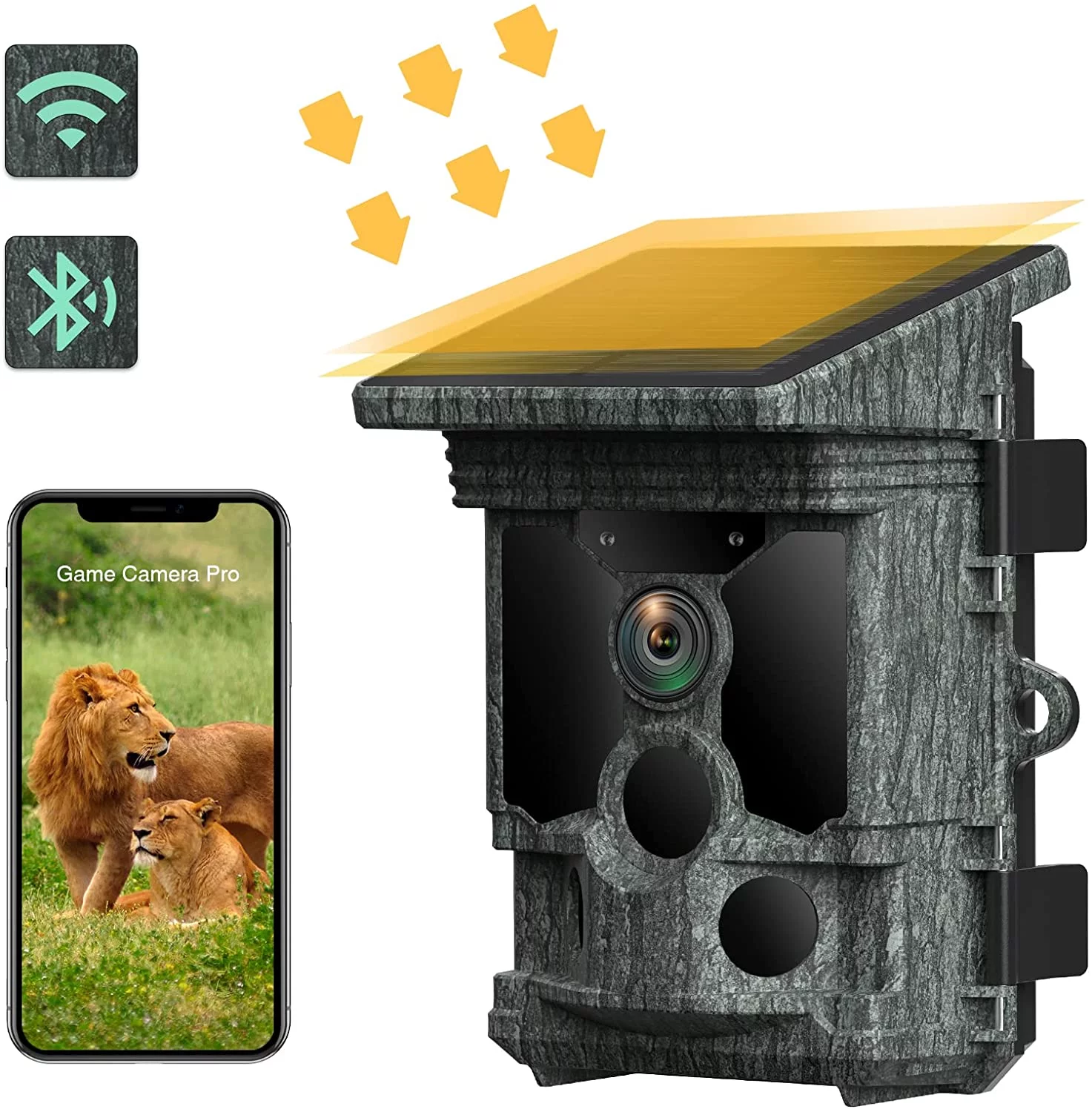 CAMPARK Trail Camera Solar Powered Native 4K 30fps 46MP Rechargeable WiFi Bluetooth Game Hunting Camera with 0.1s Trigger Time 3 PIR Sensor Night Vision Waterproof IP66 Loop Recording Deer Trail Cam