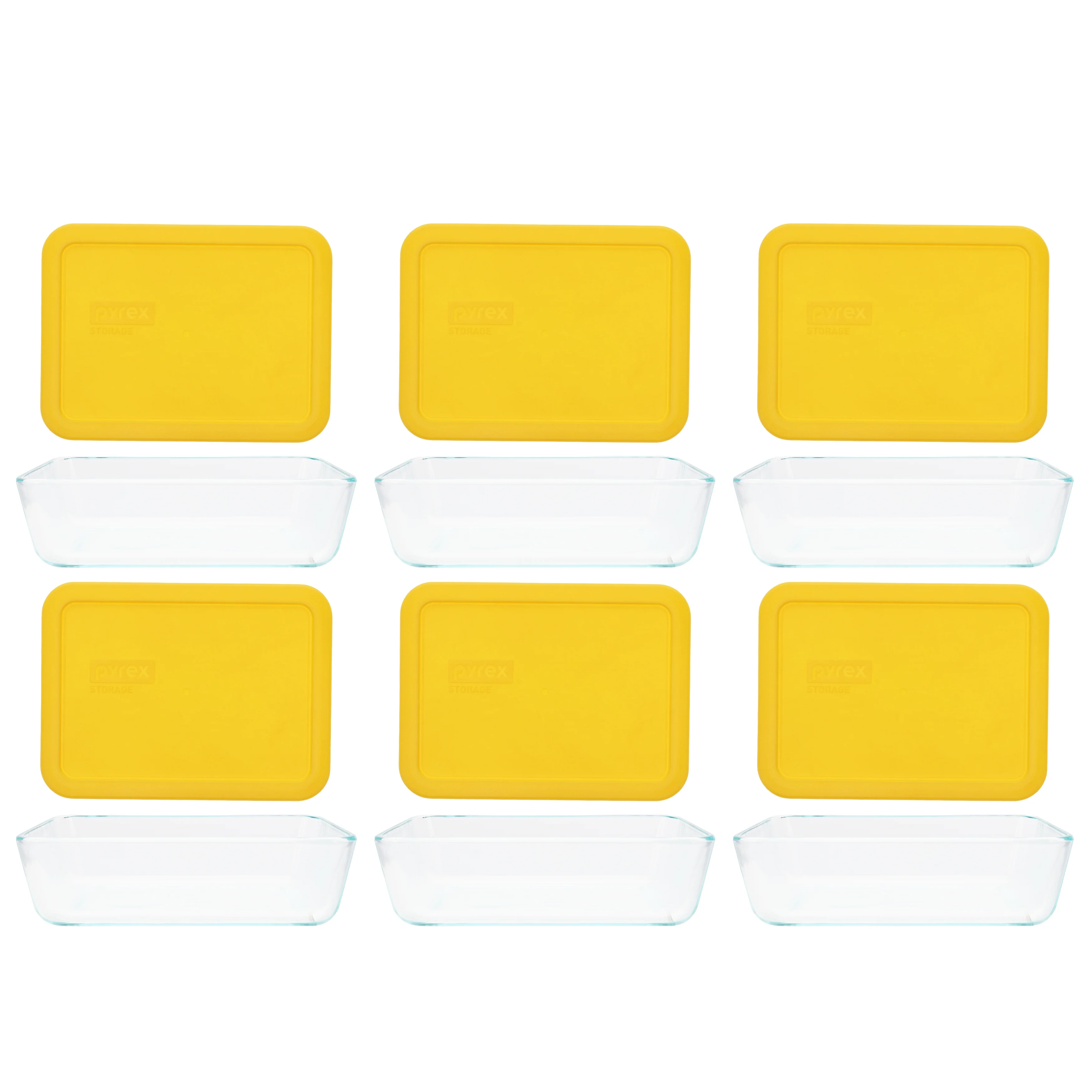 Pyrex 7210 3-Cup Glass Dish with 7210-PC 3-Cup Lemon Yellow Lid (6-Pack)