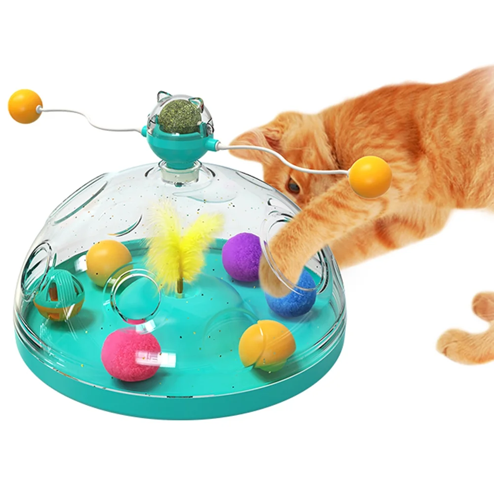 Fun and Interactive Multifunctional Cat Turntable Toy with Feathers and Fur Balls