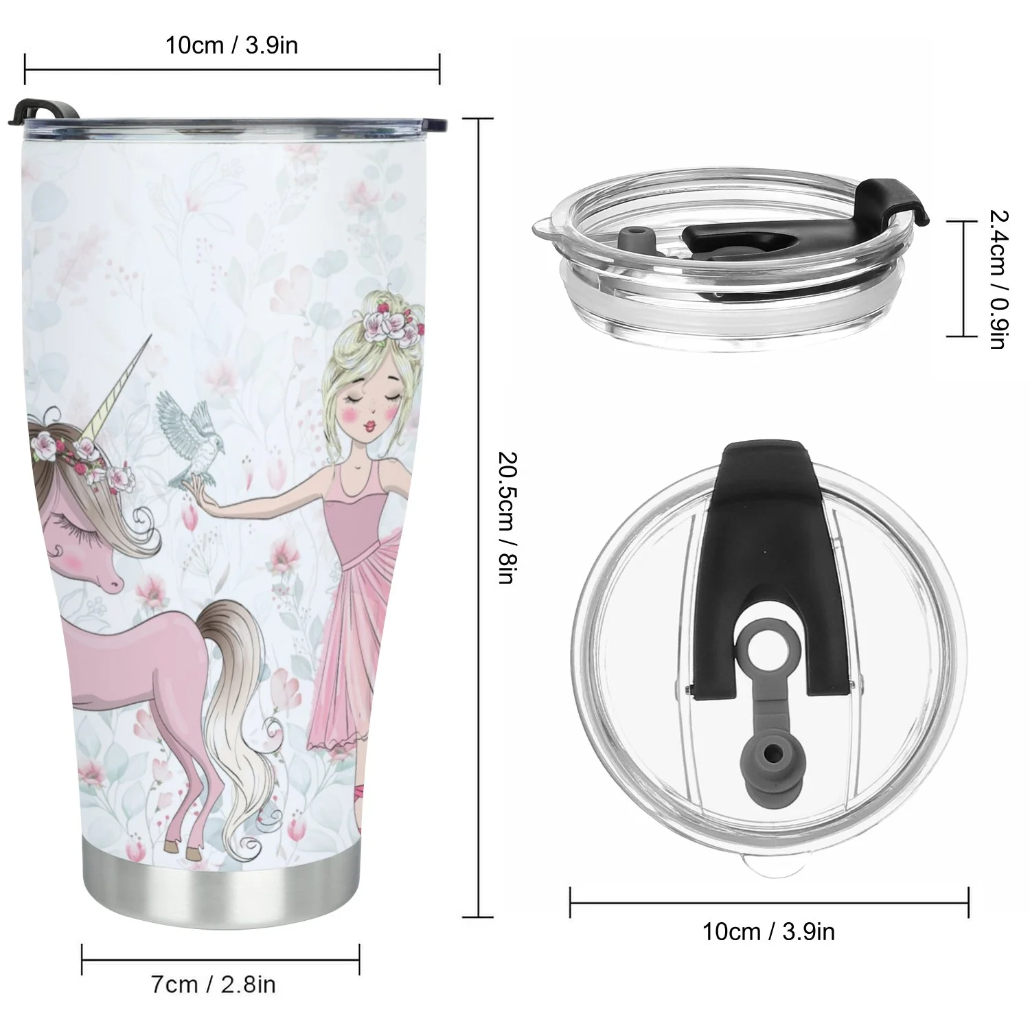 Hidove Stainless Steel Tumbler, Wallpaper beautiful Princess and unicorn 30oz Leak Proof & Stainless Steel Bottle for Hot & Cold Drinks - Coffee Travel Mug, Water Metal Canteen, Thermal Cup