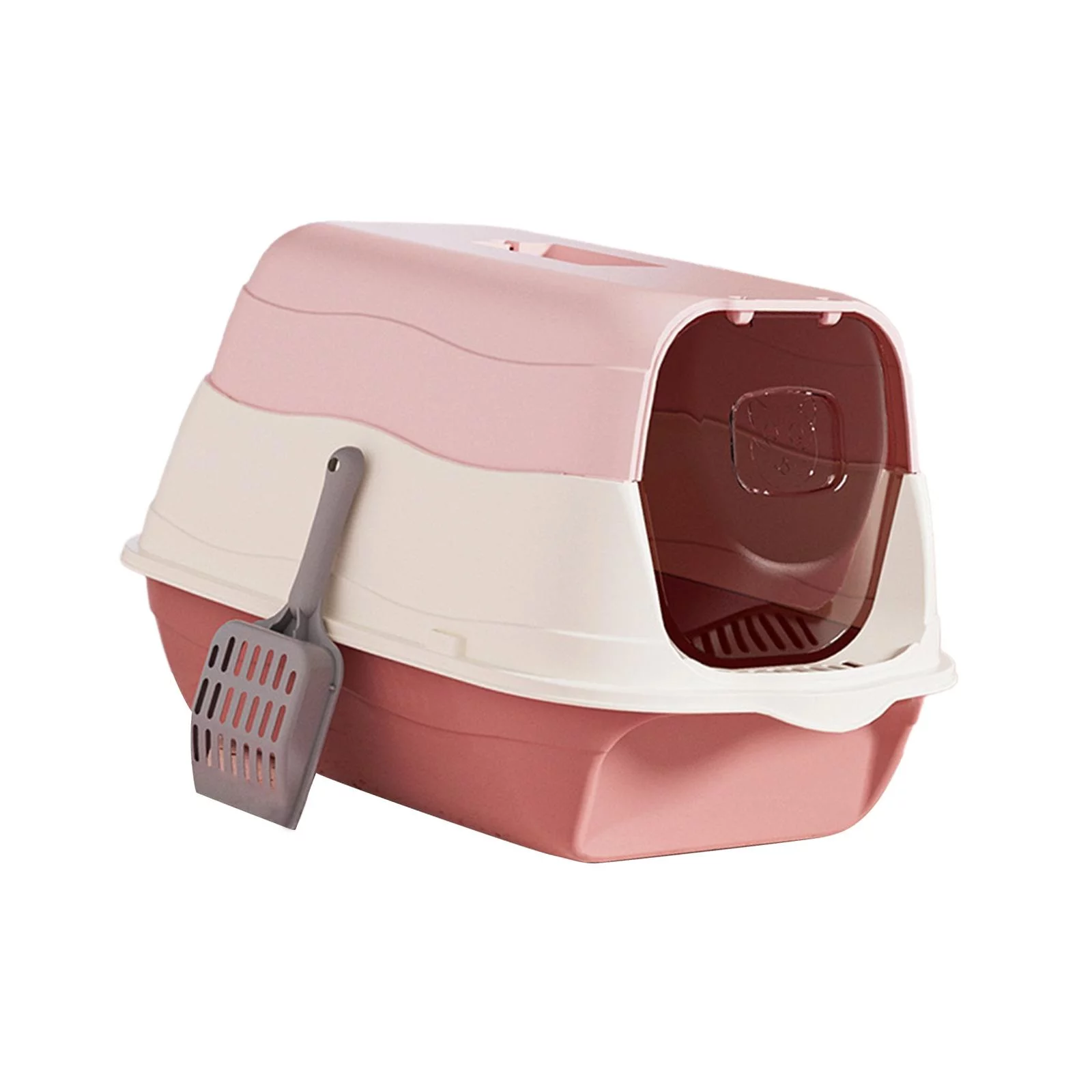 Tooyful Cat Litter Box Hooded Cat with Lid Kitten Potty Detachable Easy to Clean Anti Splashing Durable Cat Litter Tray with Door Pet Accessories Pink