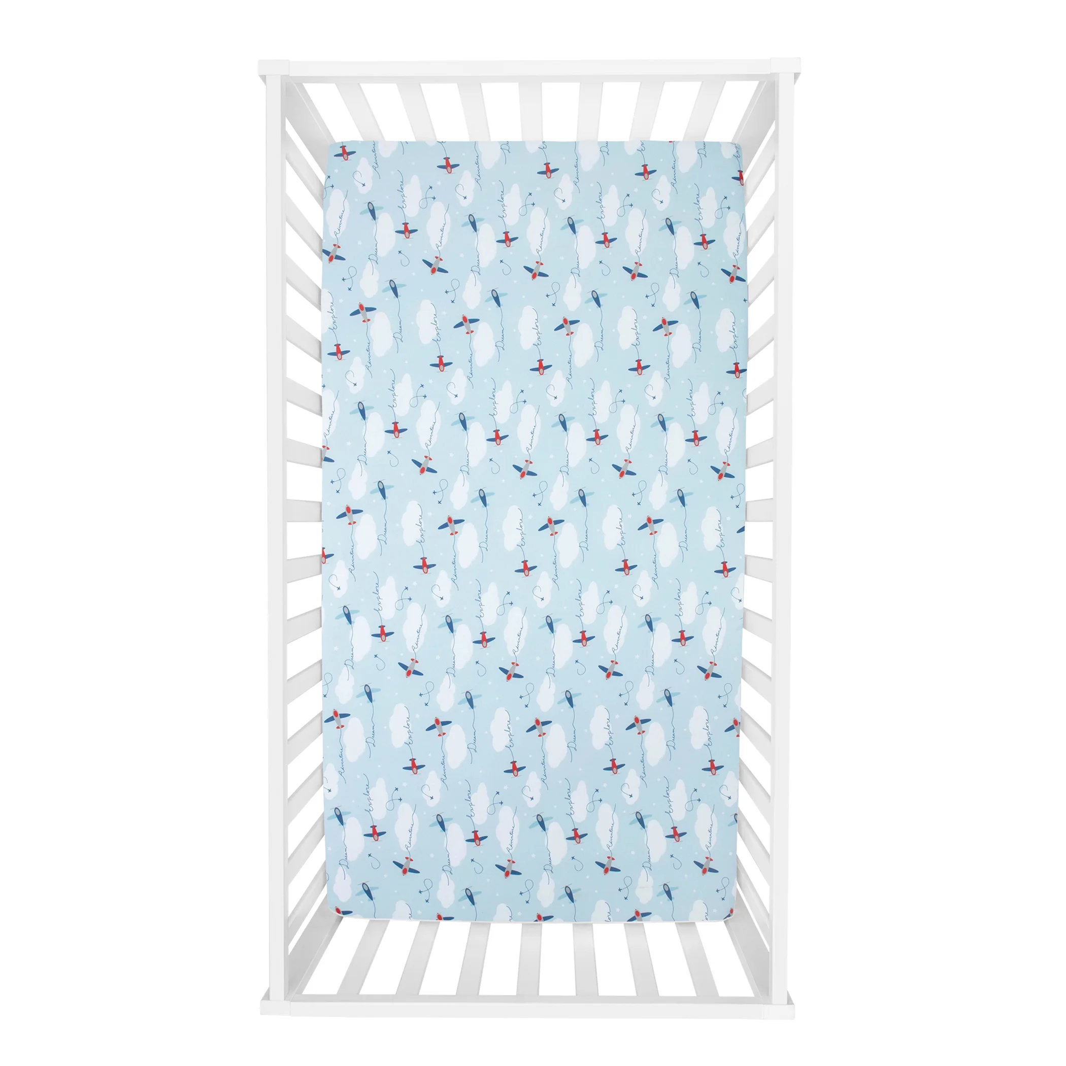 Sammy and Lou Infant Airplane Printed Microfiber Woven Deep Pocket Crib Sheets, Blue, 2 -Pieces, 200 Thread Count