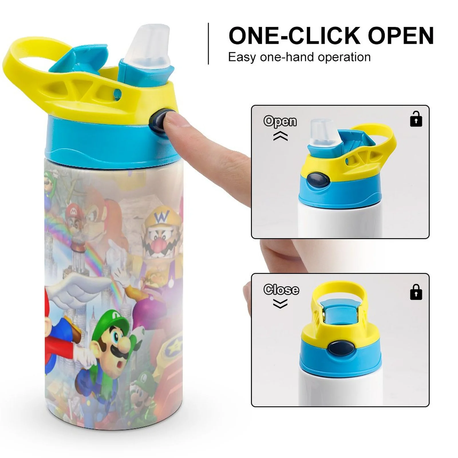 Mario Luigi Kid's Insulated Water Bottle With Straw Vacuum Stainless Steel Cup Leak-Proof Children Toddler Thermoses