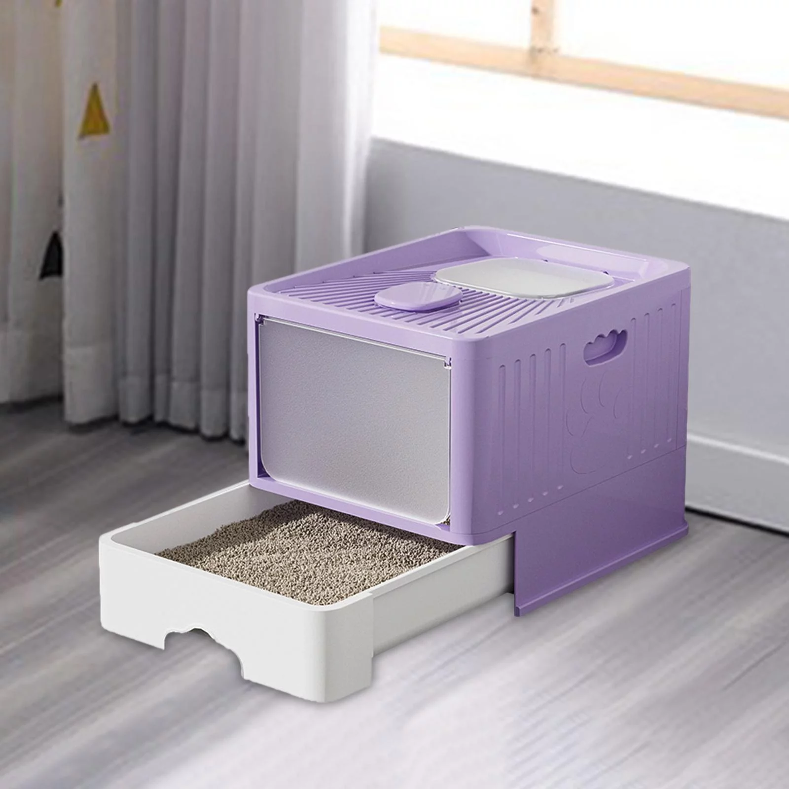 Foldable Cat Litter Box Anti-splashing High Sides Easy Clean Durable Cat Toilet Violet