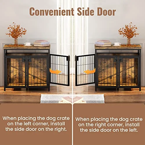 DKLGG Dog Crate Furniture Side Table, Wooden Dog Crate End Table Small Dog Crate with Three Doors, Decorative Dog Furniture Dog Kennel Indoor, Dog Crates for Small Dogs