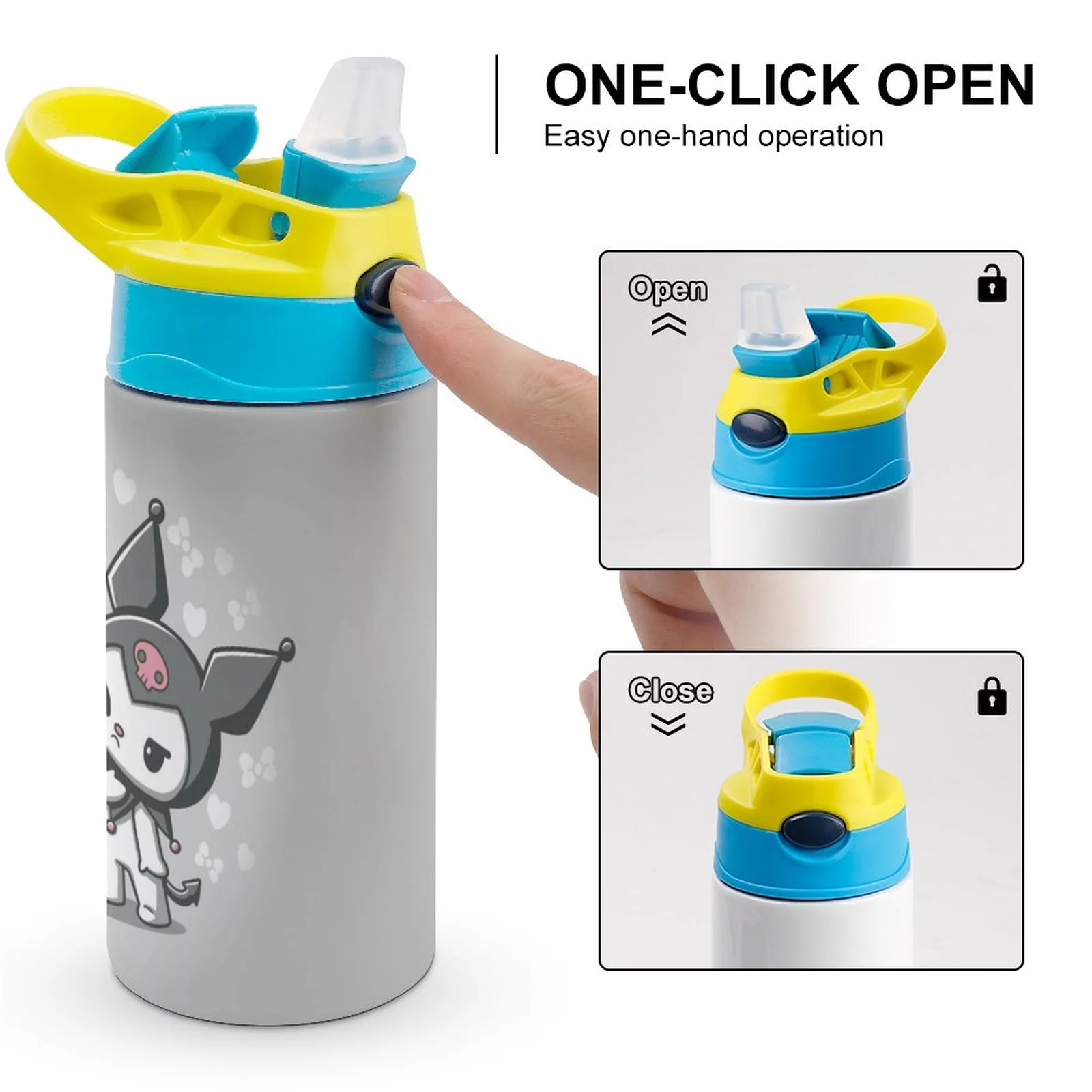 My Melody Kuromi Cute Children's Water Bottle Vacuum Insulated Stainless Steel Cup With Straw Toddler Thermoses